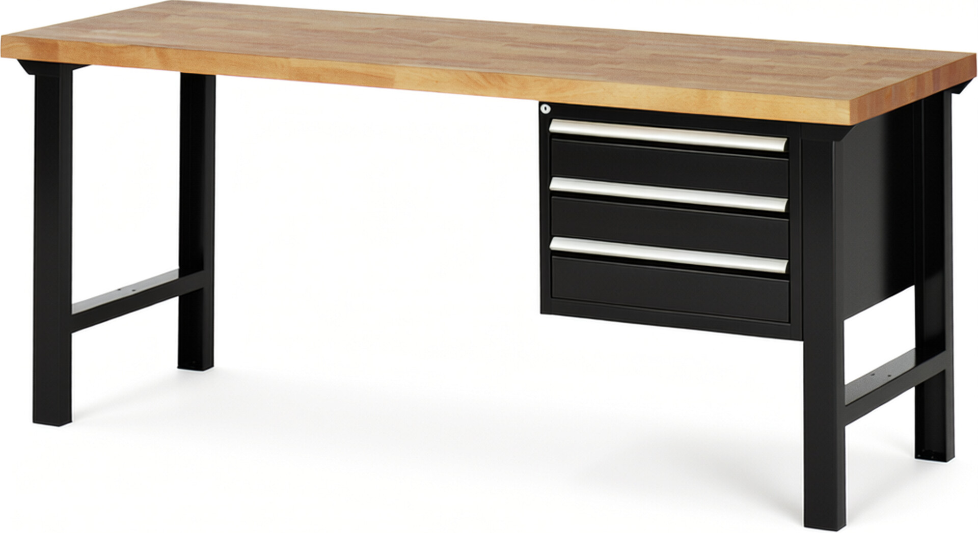 RAU Werkbank schwarz - Breite 200 cm - Tiefe 70 cm - Höhe 84 cm - Buche-Massiv Arbeitsplatte 40 mm