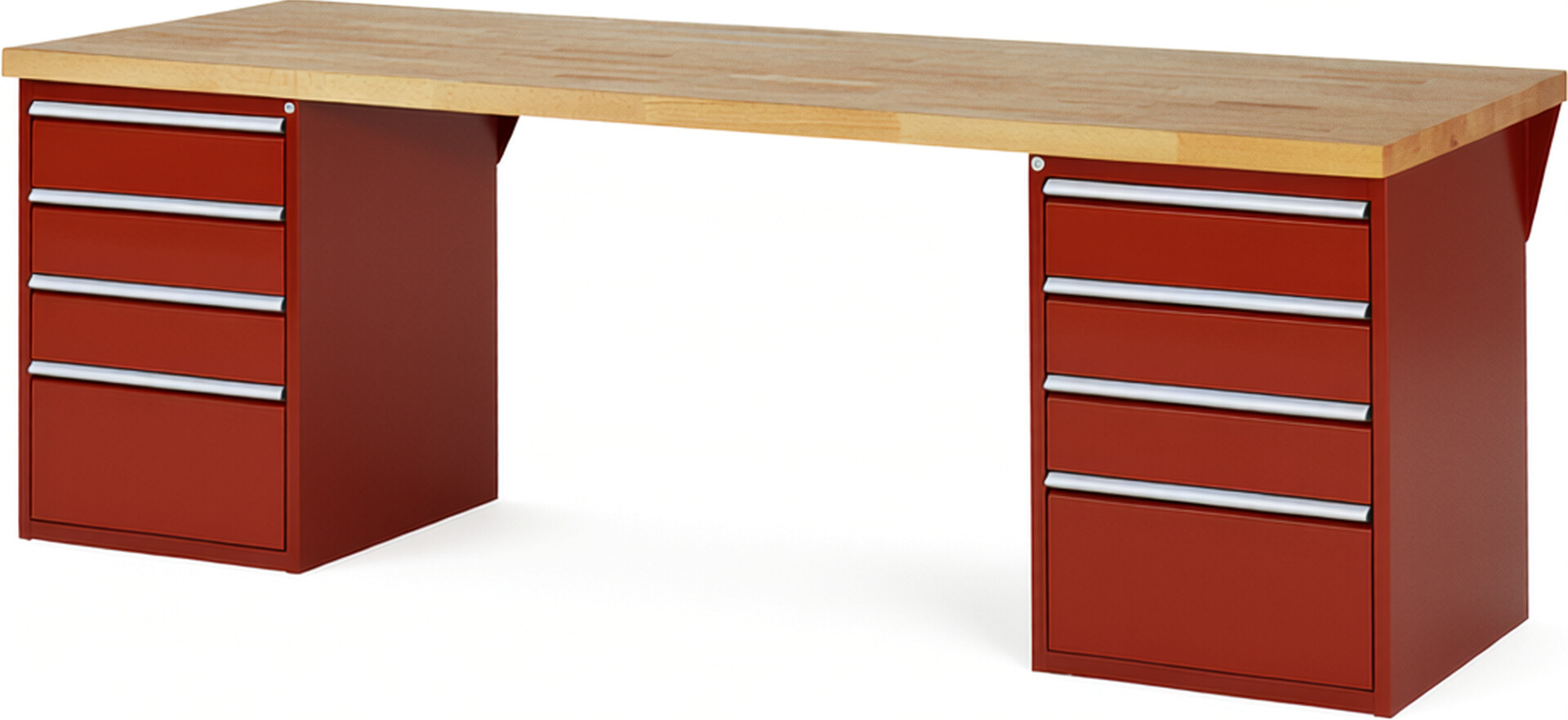 RAU Werkbank rot - Breite 250 cm - Tiefe 90 cm - Höhe 89 cm - Buche-Massiv Arbeitsplatte 40 mm