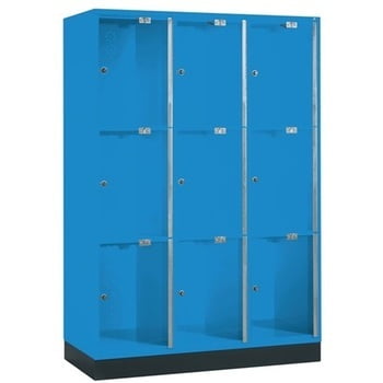 Fächerschrank mit Türen aus Acrylglas, Breite 122 cm, Höhe 175 cm, Tiefe 50 cm, 3x3 Fächer