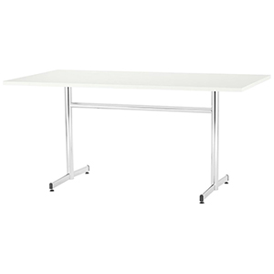 Tisch, BxTxH 1600x800x740 mm, T-Fuß-Gestell verchromt, gerade Kufen, Tischplatte HPL weiß