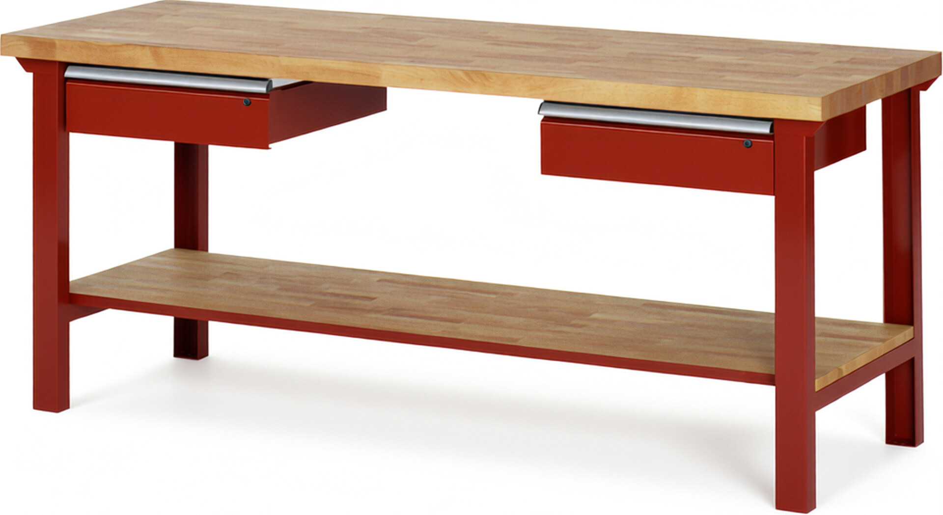RAU Werkbank rot - Breite 200 cm - Tiefe 70 cm - Höhe 84 cm - Buche-Massiv Arbeitsplatte 40 mm