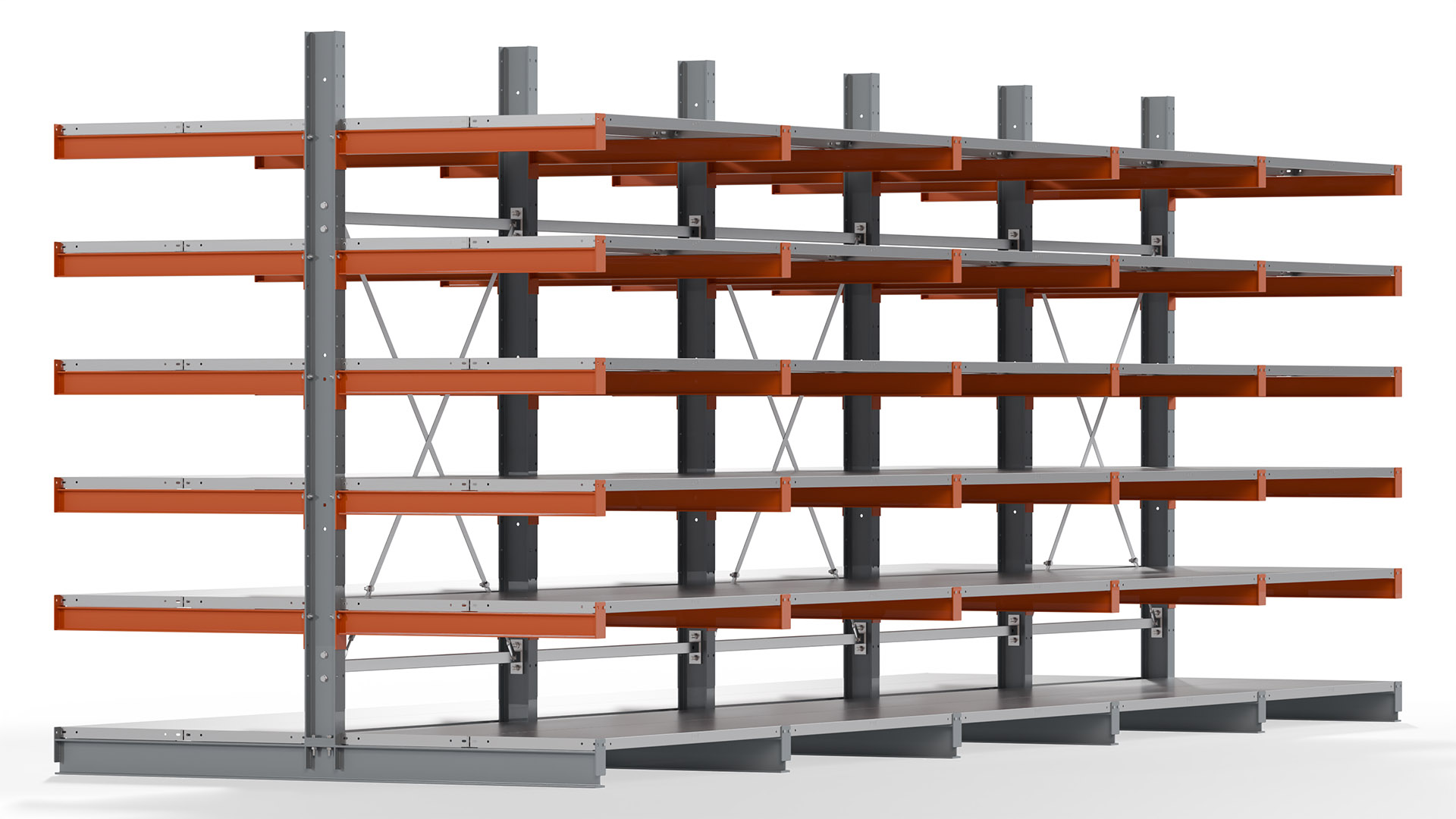 Kragarmregal KARL basic - lackiert - Breite: 640 cm - Höhe: 250 cm - Tiefe: 100 cm - Traglast je Kragarm: 450 kg - beidseitig