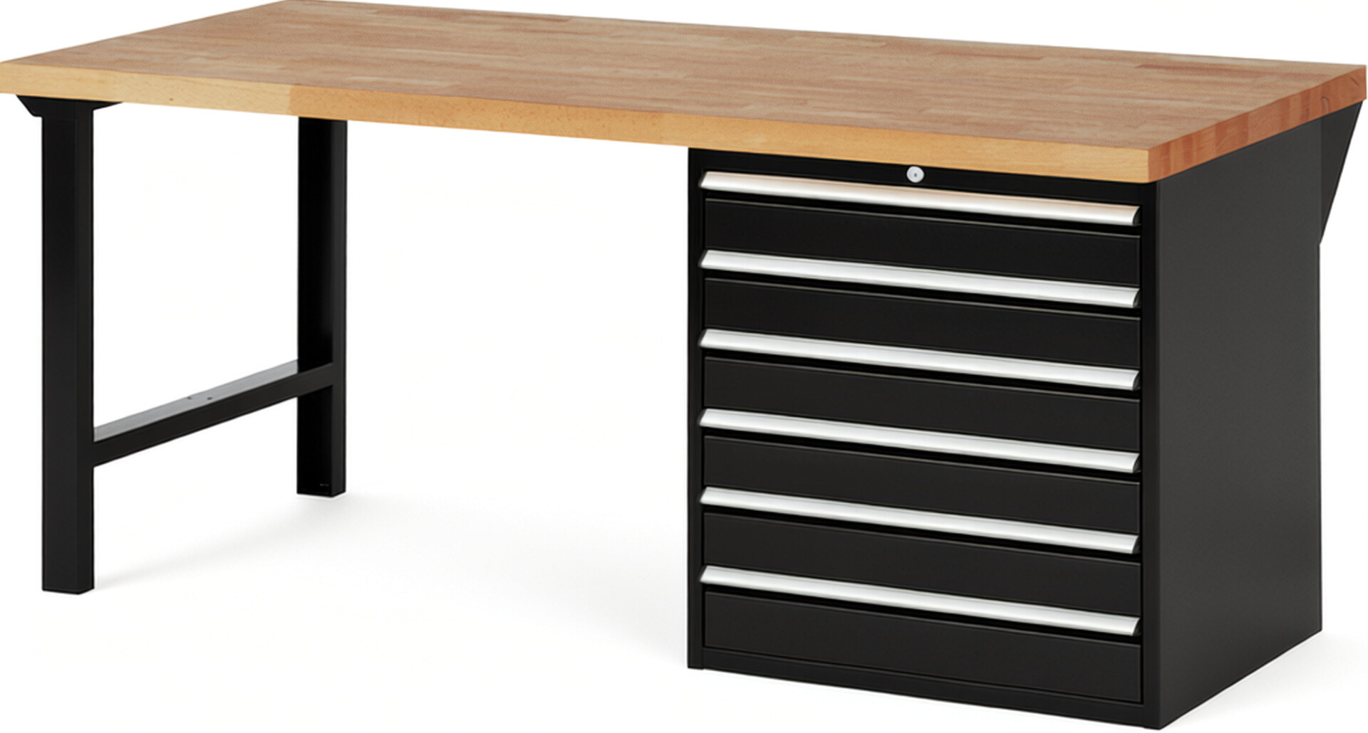 RAU Werkbank schwarz - Breite 200 cm - Tiefe 90 cm - Höhe 89 cm - Buche-Massiv Arbeitsplatte 40 mm