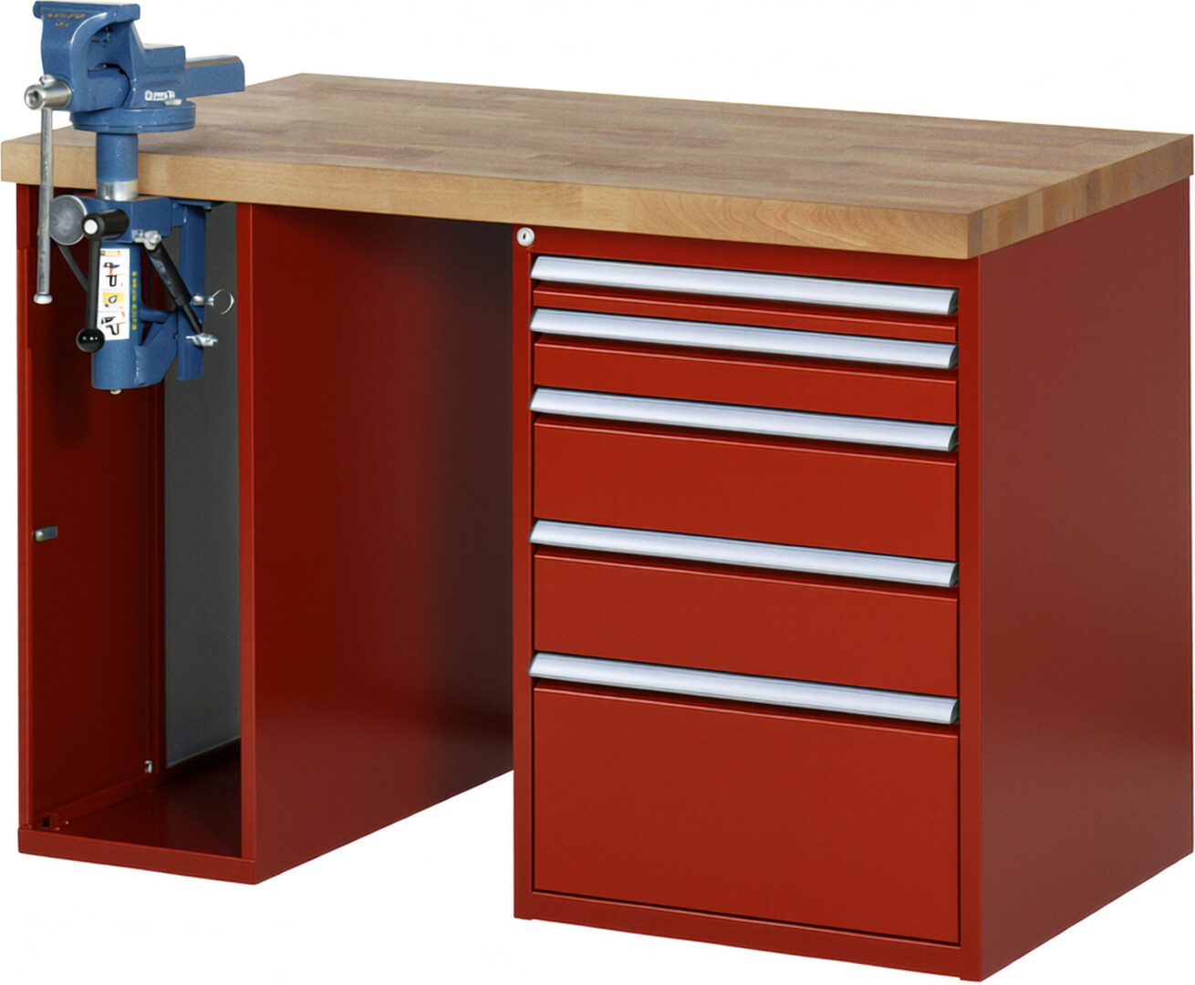 RAU Werkbank rot - Breite 125 cm - Tiefe 70 cm - Höhe 89 cm - Buche-Massiv Arbeitsplatte 40 mm