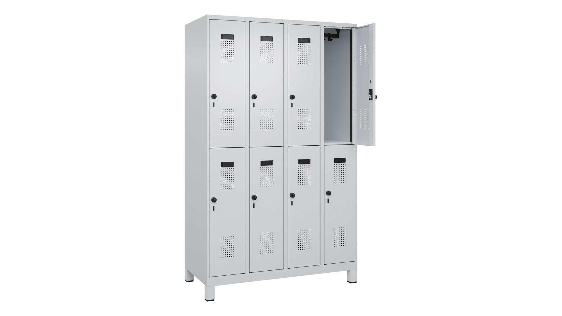 Garderobenspind doppelstöckig, Breite 120 cm, Höhe 195 cm, Tiefe 50 cm, 8 Fächer