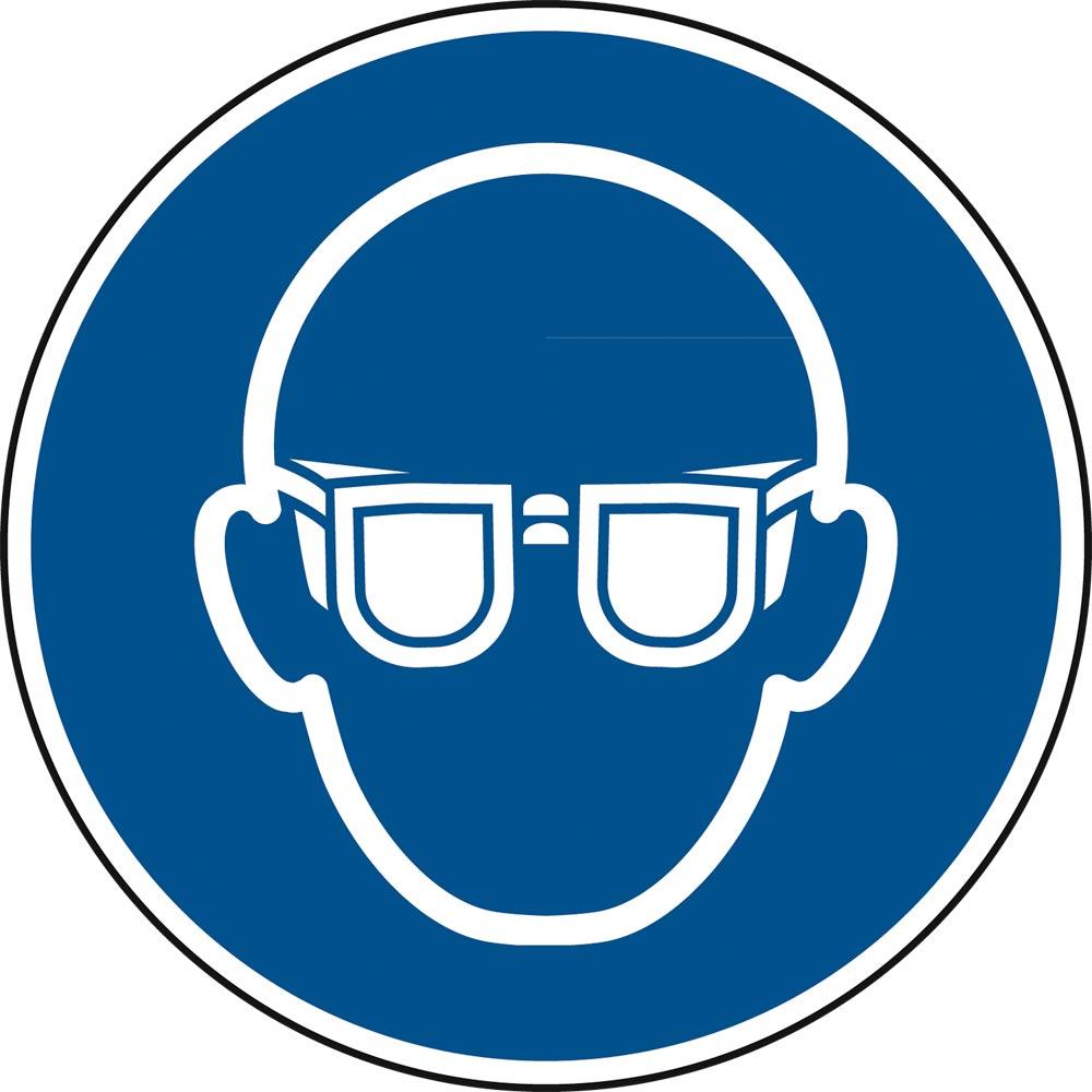 Gebotsschild, Augenschutz benutzen, Folie, Durchm. 20 mm, Bogen mit 16 Stück, DIN EN ISO 7010