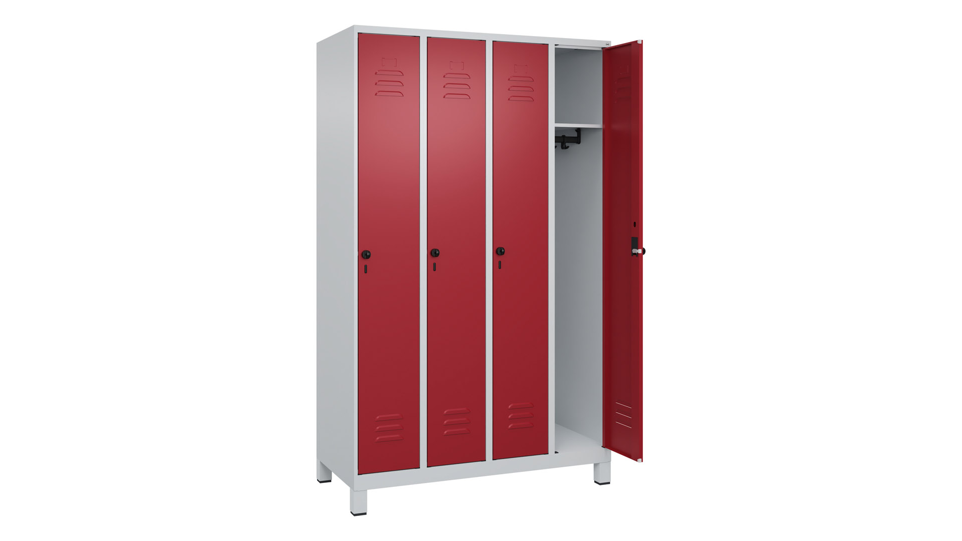 Spind - Garderobenschrank, Breite 120 cm, Höhe 195 cm, Tiefe 50 cm, 4 Abteile