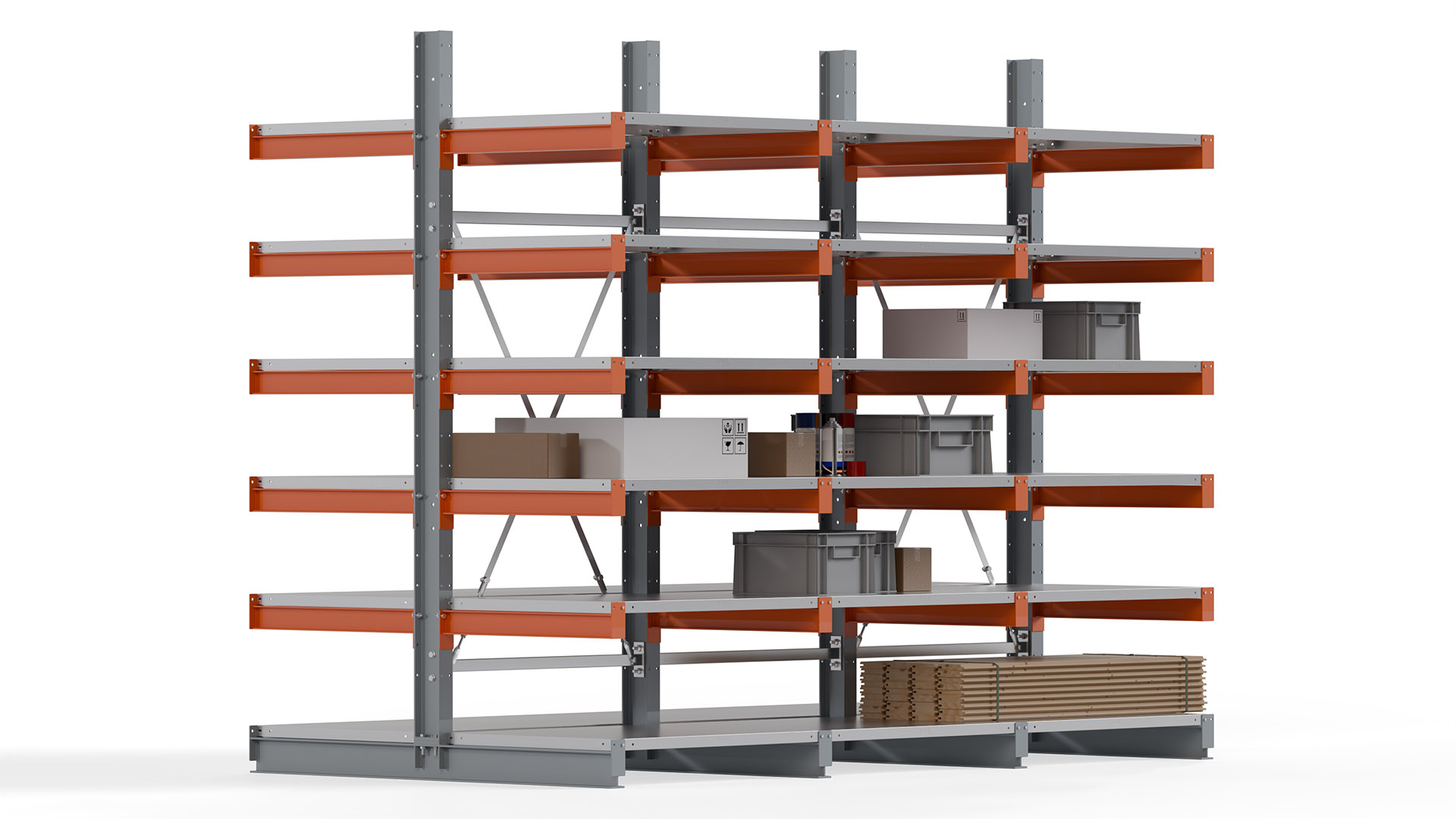 Kragarmregal KARL basic - lackiert - Breite: 300 cm - Höhe: 250 cm - Tiefe: 80 cm - Traglast je Kragarm: 550 kg - beidseitig