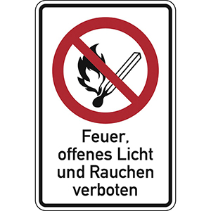 Verbotsschild, Feuer, offenes Licht und Rauchen verboten, Kunststoff, 300x200 mm