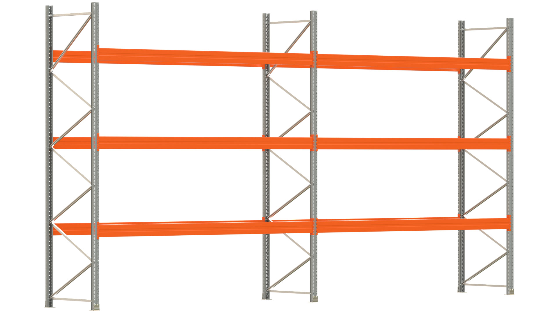 Palettenregal ARTUS - Breite 745,5 cm - Höhe 400 cm - Tiefe 110 cm - 3 Träger-Ebenen - max. Fachlast 4000 kg - 32 Palettenstellplätze