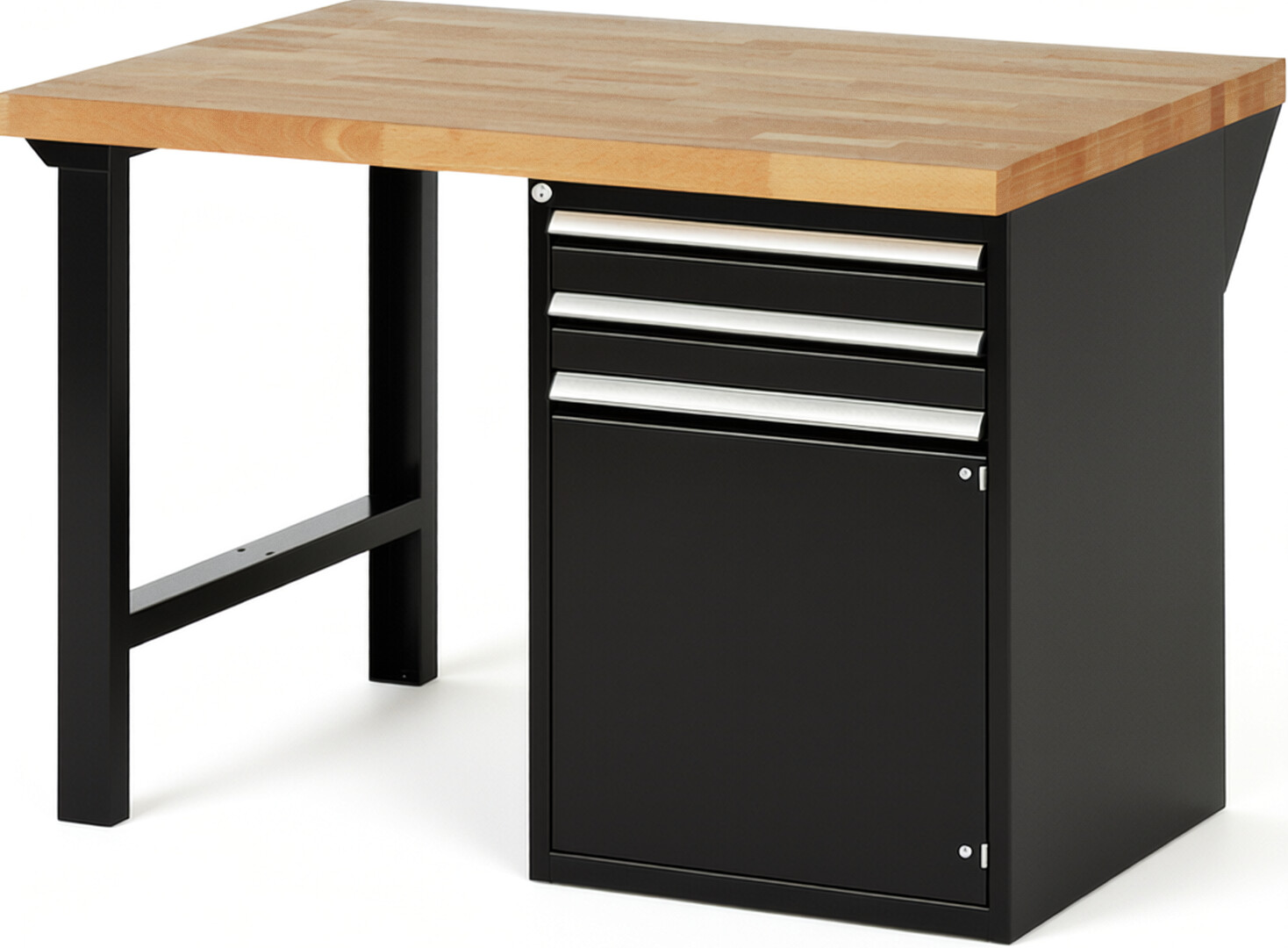 RAU Werkbank schwarz - Breite 125 cm - Tiefe 90 cm - Höhe 84 cm - Buche-Massiv Arbeitsplatte 40 mm