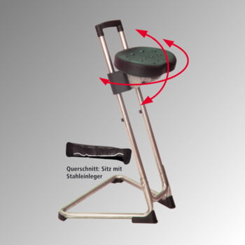 ESD Stehhilfe - antistatisch - Sitzhöhe 600 bis 850 mm - Sitz PU schwarz - Gestell schwarz