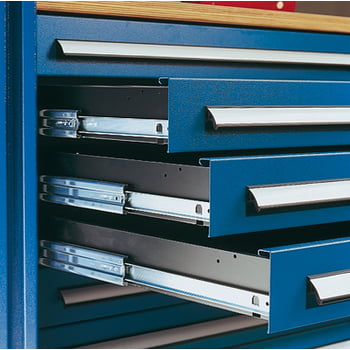 Werkzeugschrank - Schlitzplatten - 3 Schubladen - 1 Boden - Arbeitsplatte - grau/blau