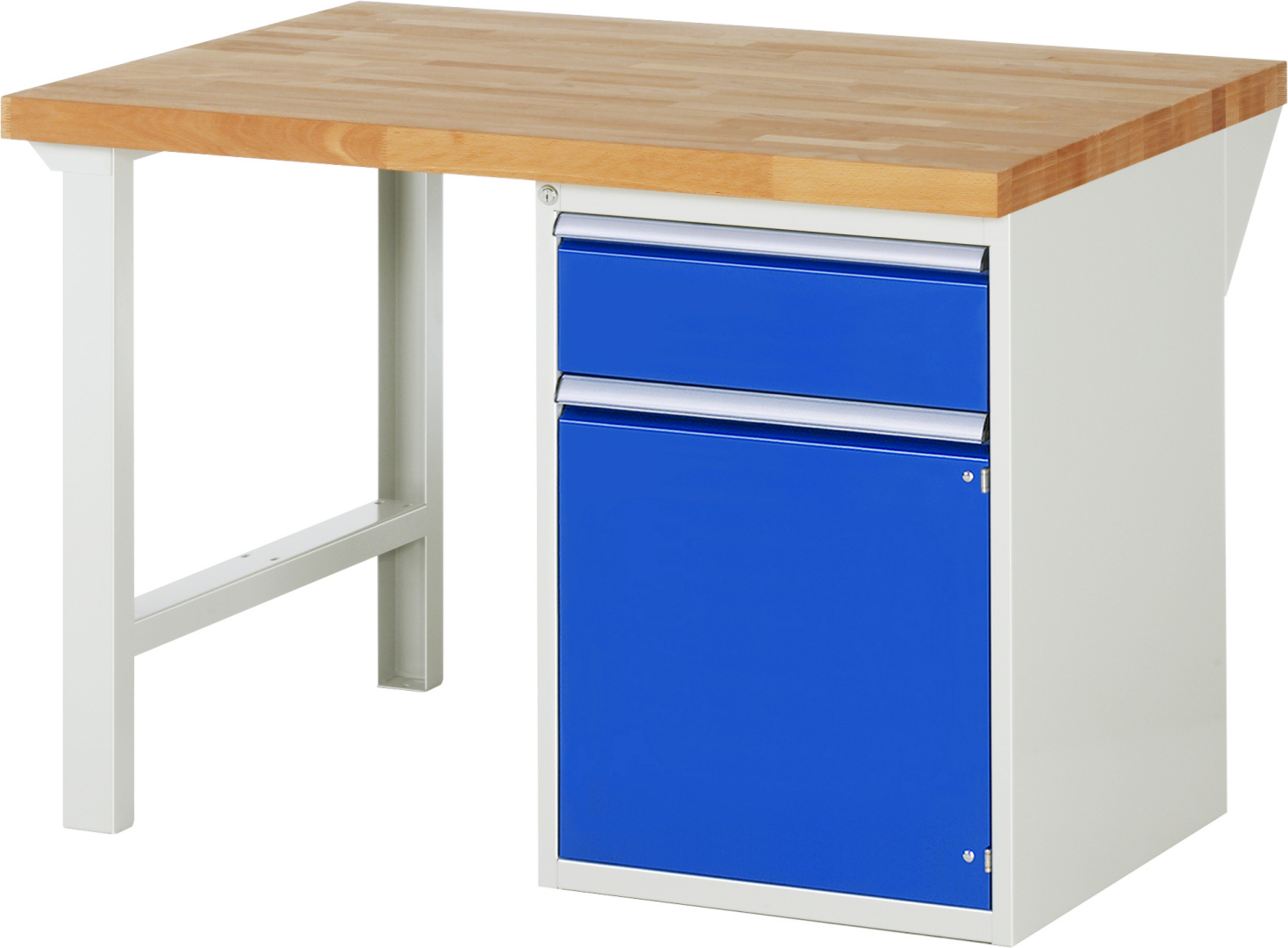 Werkbank Modell 7502 rot - schwarz, BxTxH 1250x900x840 mm,  Buche-Massiv Arbeitsplatte 40 mm,  1 Schublade mit  Vollauszug 100 % und  SoftClosing