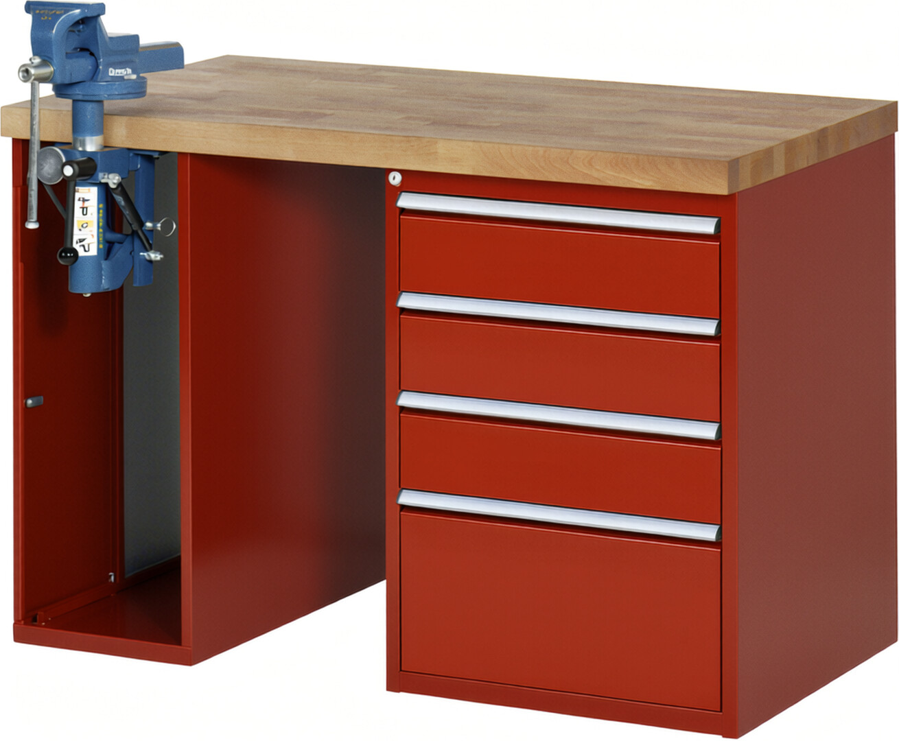 RAU Werkbank rot - Breite 125 cm - Tiefe 70 cm - Höhe 84 cm - Buche-Massiv Arbeitsplatte 40 mm