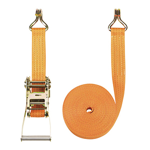 Zweiteiliger Zurrgurt, mit Spitzhaken, 4000 daN zul. Zugkraft in der Umreifung, Gurtbreite 50 mm, Länge 4 m, Farbe orange, 4 Streifen, VE 2 Stück