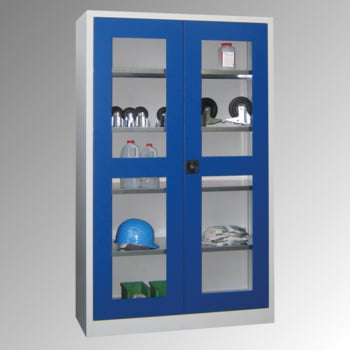 Flügeltürenschrank - Vollblechtüren - 1.950x1.200x500 mm (HxBxT) - 4 Einlegeböden verzinkt - Zylinderschloss - lichtgrau/feuerrot