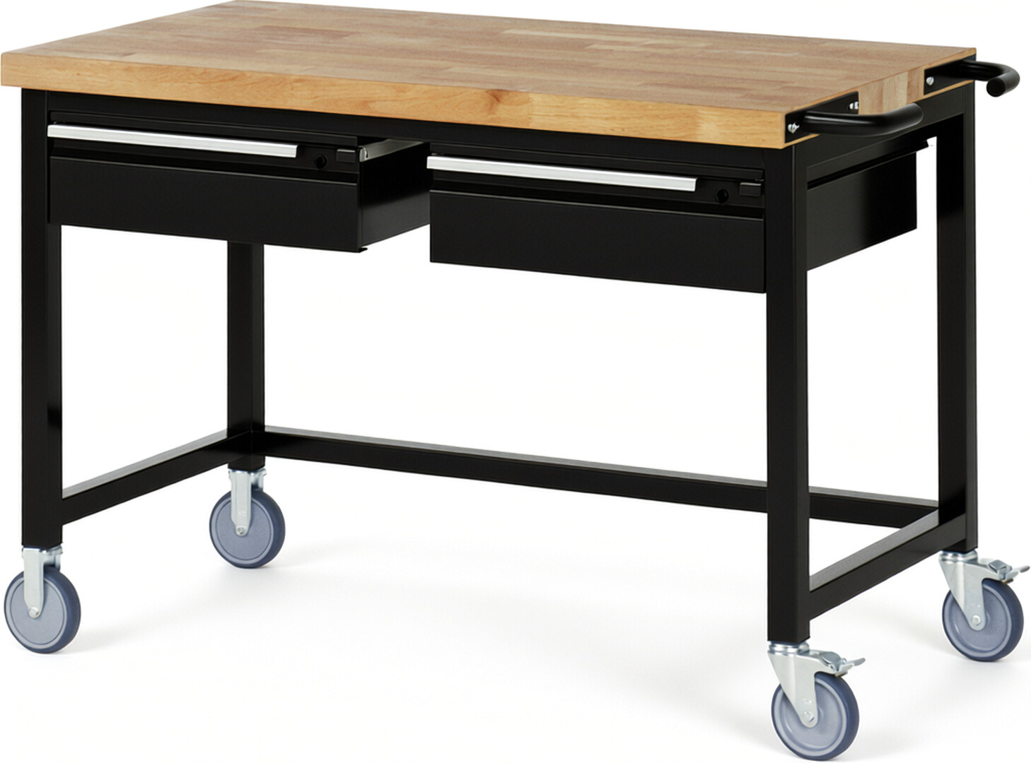 RAU Werkbank schwarz - Breite 125 cm - Tiefe 70 cm - Höhe 88 cm - Buche-Massiv Arbeitsplatte 40 mm