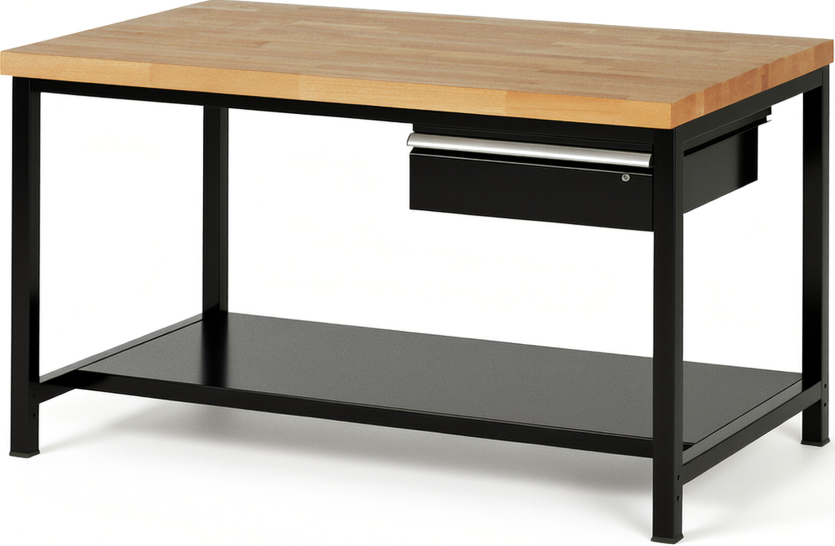 RAU Werkbank schwarz - Breite 150 cm - Tiefe 90 cm - Höhe 84 cm - Buche-Massiv Arbeitsplatte 40 mm