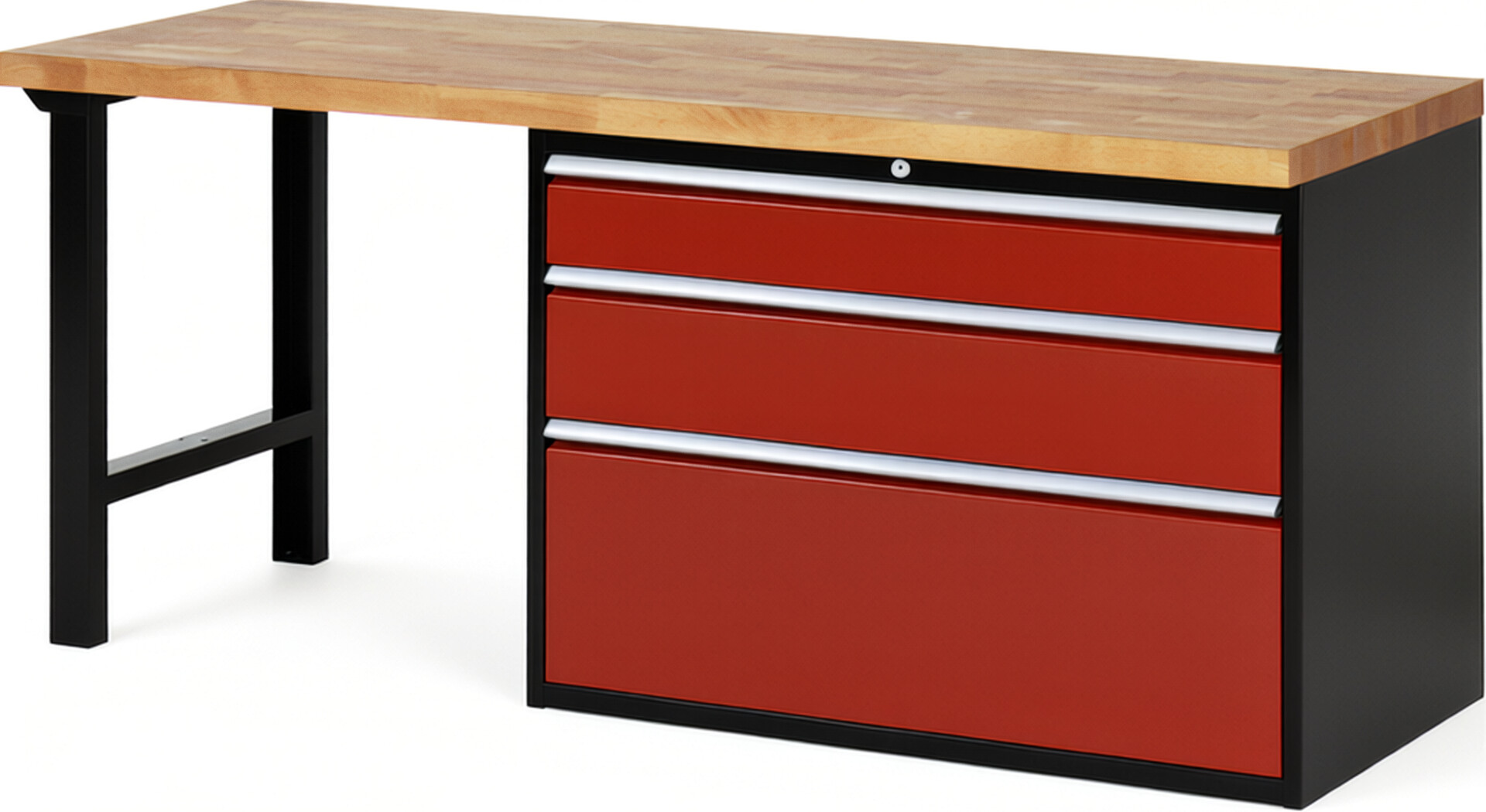 RAU Werkbank schwarz - rot - Breite 200 cm - Tiefe 70 cm - Höhe 84 cm - Buche-Massiv Arbeitsplatte 40 mm