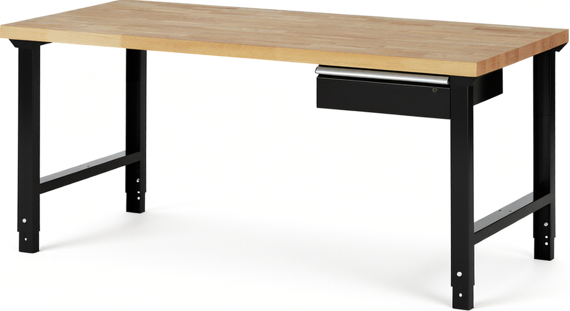 Werkbank Modell 7001 schwarz, BxTxH 2000x900x790-1140 mm,  Buche-Massiv Arbeitsplatte 40 mm,  1 Schublade mit  Auszug 90 %