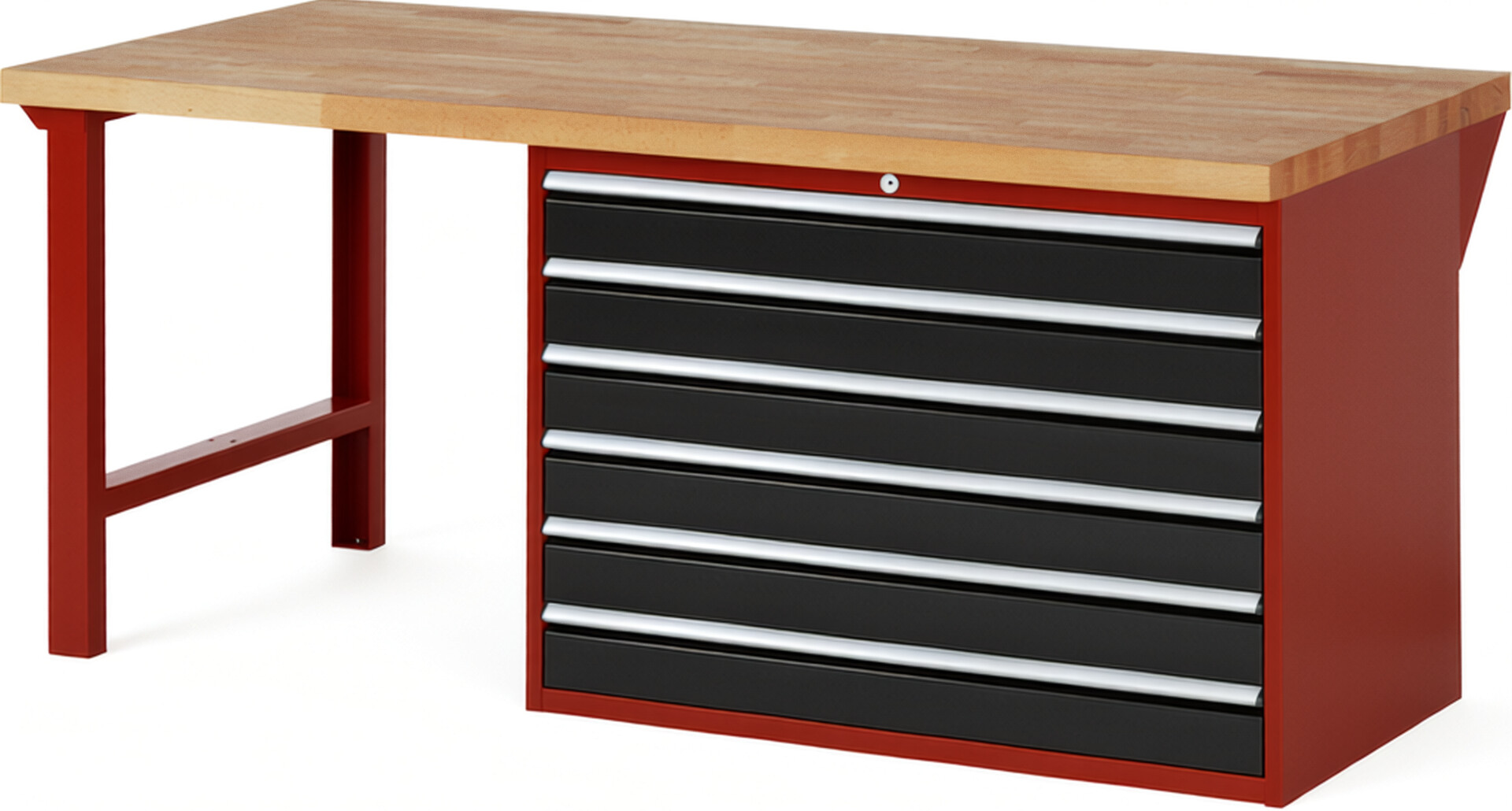 RAU Werkbank rot - schwarz - Breite 200 cm - Tiefe 90 cm - Höhe 84 cm - Buche-Massiv Arbeitsplatte 40 mm