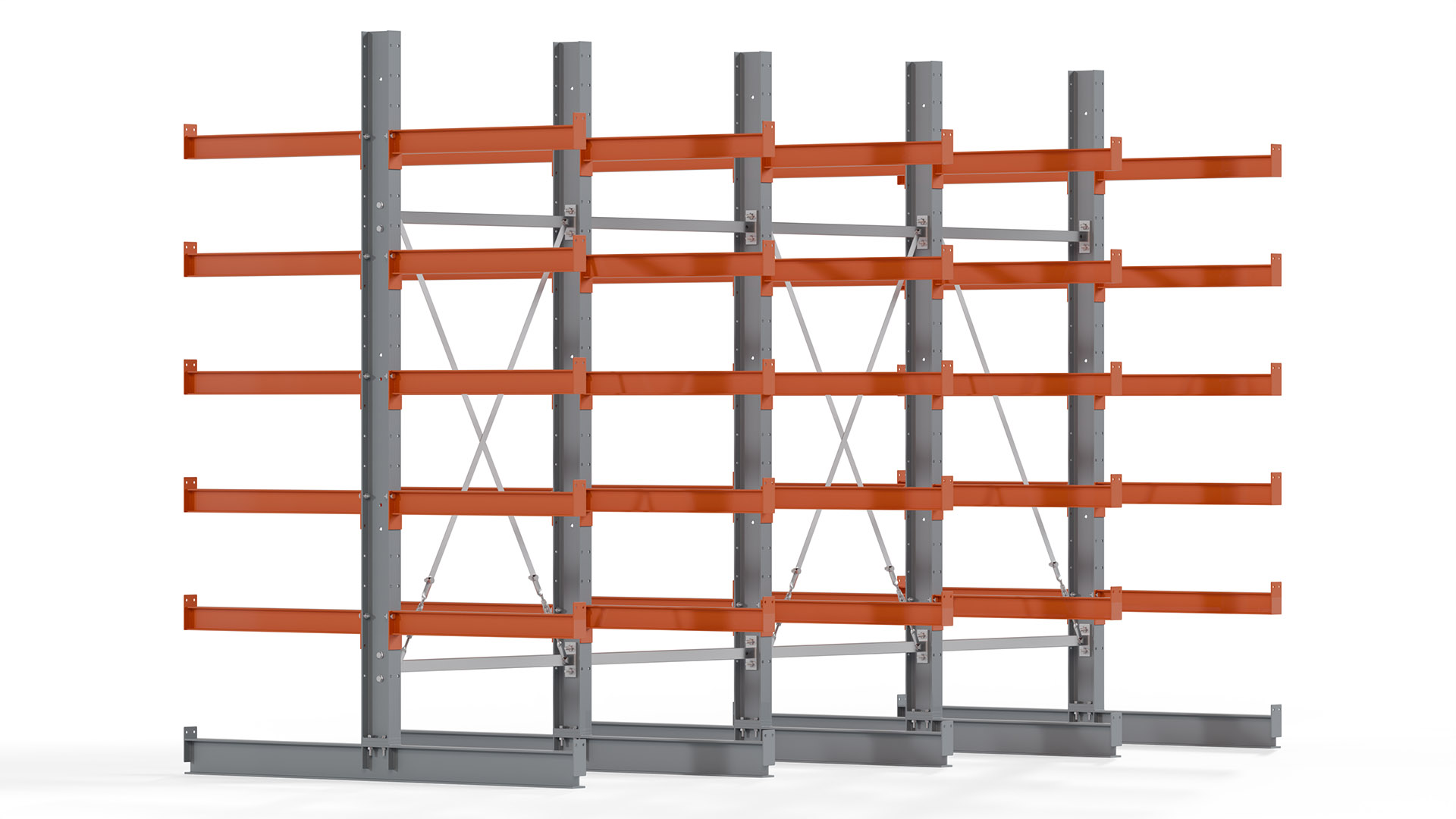 Kragarmregal KARL basic - lackiert - Breite: 400 cm - Höhe: 250 cm - Tiefe: 80 cm - Traglast je Kragarm: 550 kg - beidseitig