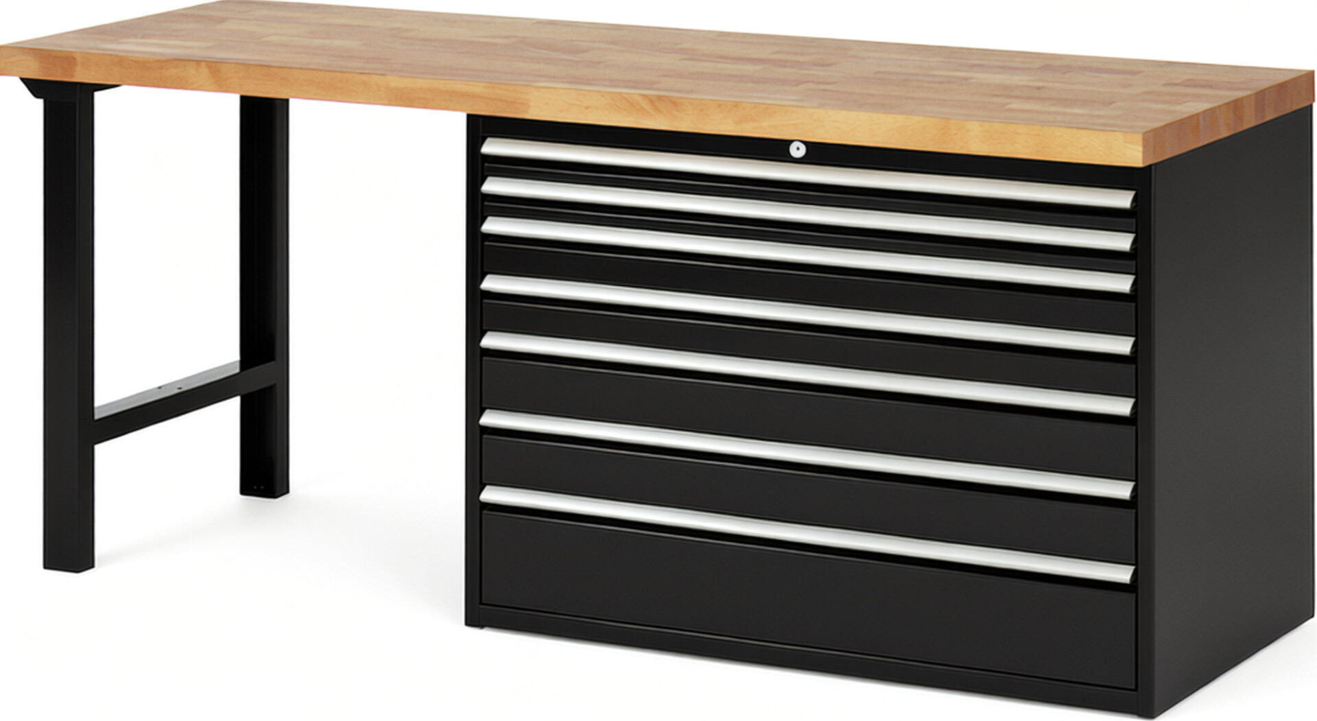 RAU Werkbank schwarz - Breite 200 cm - Tiefe 70 cm - Höhe 89 cm - Buche-Massiv Arbeitsplatte 40 mm