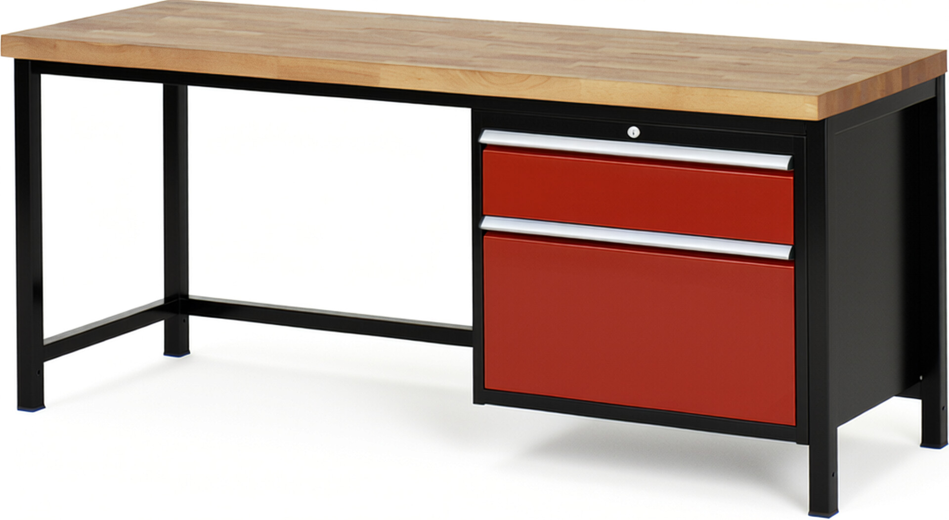 RAU Werkbank schwarz - rot - Breite 200 cm - Tiefe 70 cm - Höhe 84 cm - Buche-Massiv Arbeitsplatte 40 mm