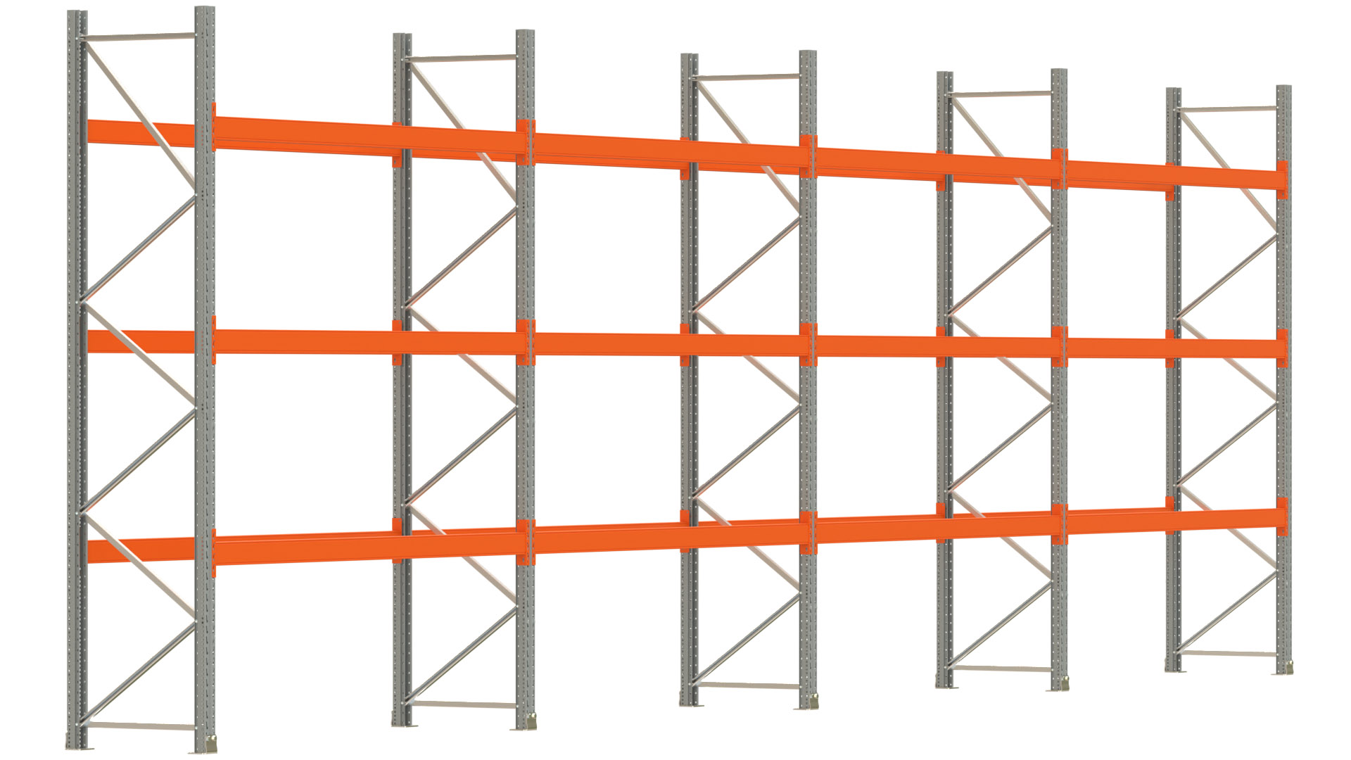 Palettenregal ARTUS - Breite 1122,5 cm - Höhe 350 cm - Tiefe 80 cm - 3 Träger-Ebenen - max. Fachlast 2100 kg - 32 Palettenstellplätze