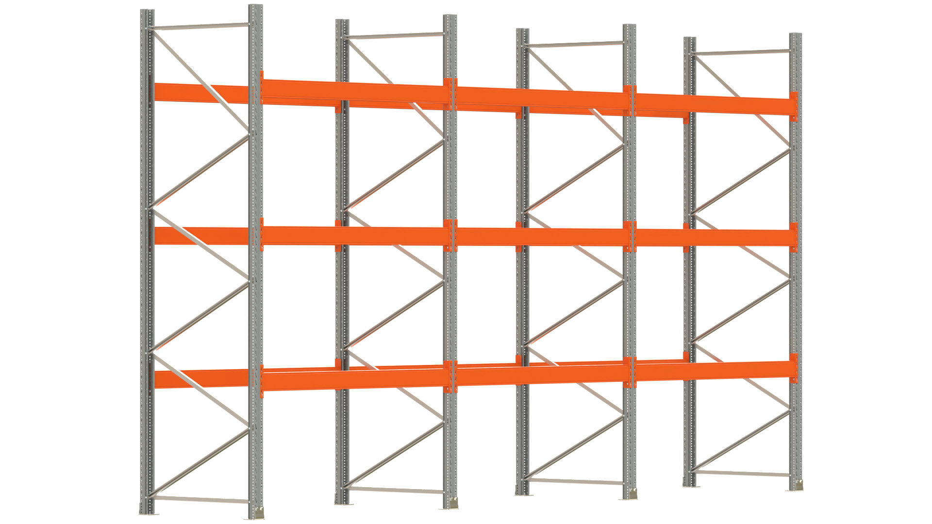 Palettenregal ARTUS - Breite 604 cm - Höhe 350 cm - Tiefe 110 cm - 3 Träger-Ebenen - max. Fachlast 3000 kg - 24 Palettenstellplätze