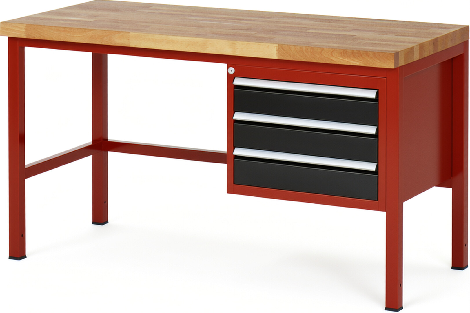 Werkbank Modell 8127 rot - schwarz, BxTxH 1500x700x840-1040 mm,  Buche-Massiv Arbeitsplatte 40 mm,  3 Schubladen mit  Auszug 90 %