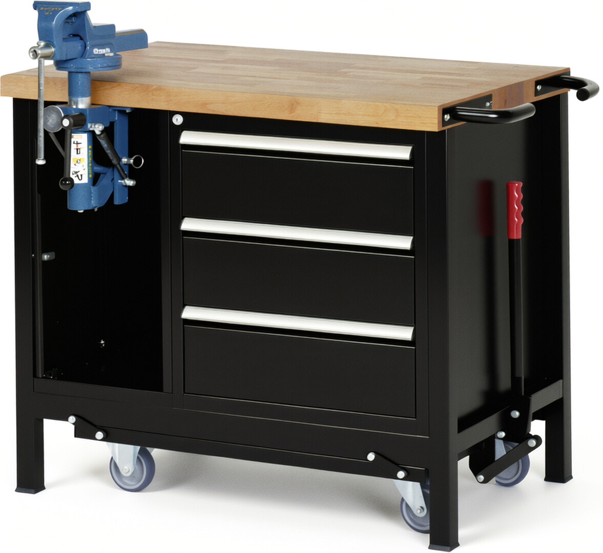 RAU Werkbank schwarz - Breite 100 cm - Tiefe 70 cm - Höhe 88 cm - Buche-Massiv Arbeitsplatte 40 mm