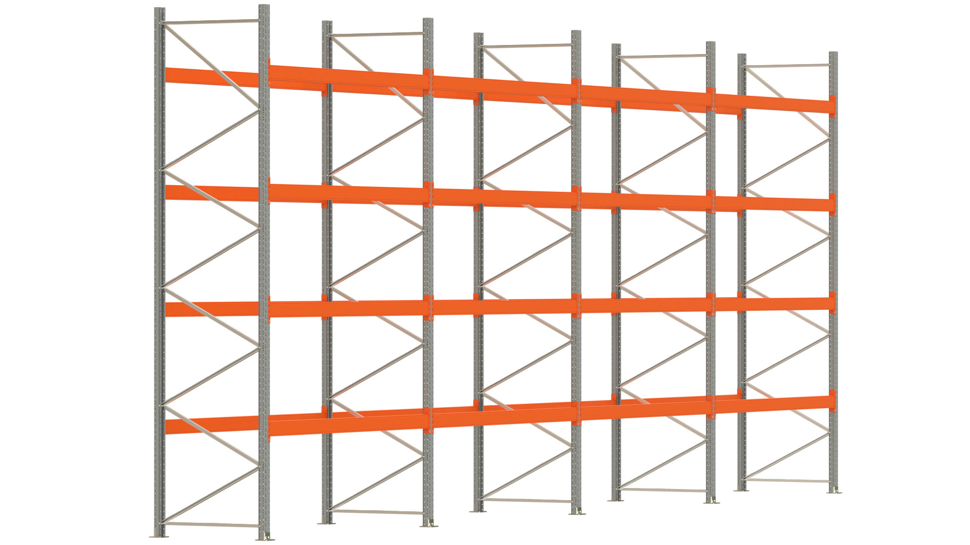Palettenregal ARTUS - Breite 1122,5 cm - Höhe 450 cm - Tiefe 110 cm - 4 Träger-Ebenen - max. Fachlast 3000 kg - 60 Palettenstellplätze