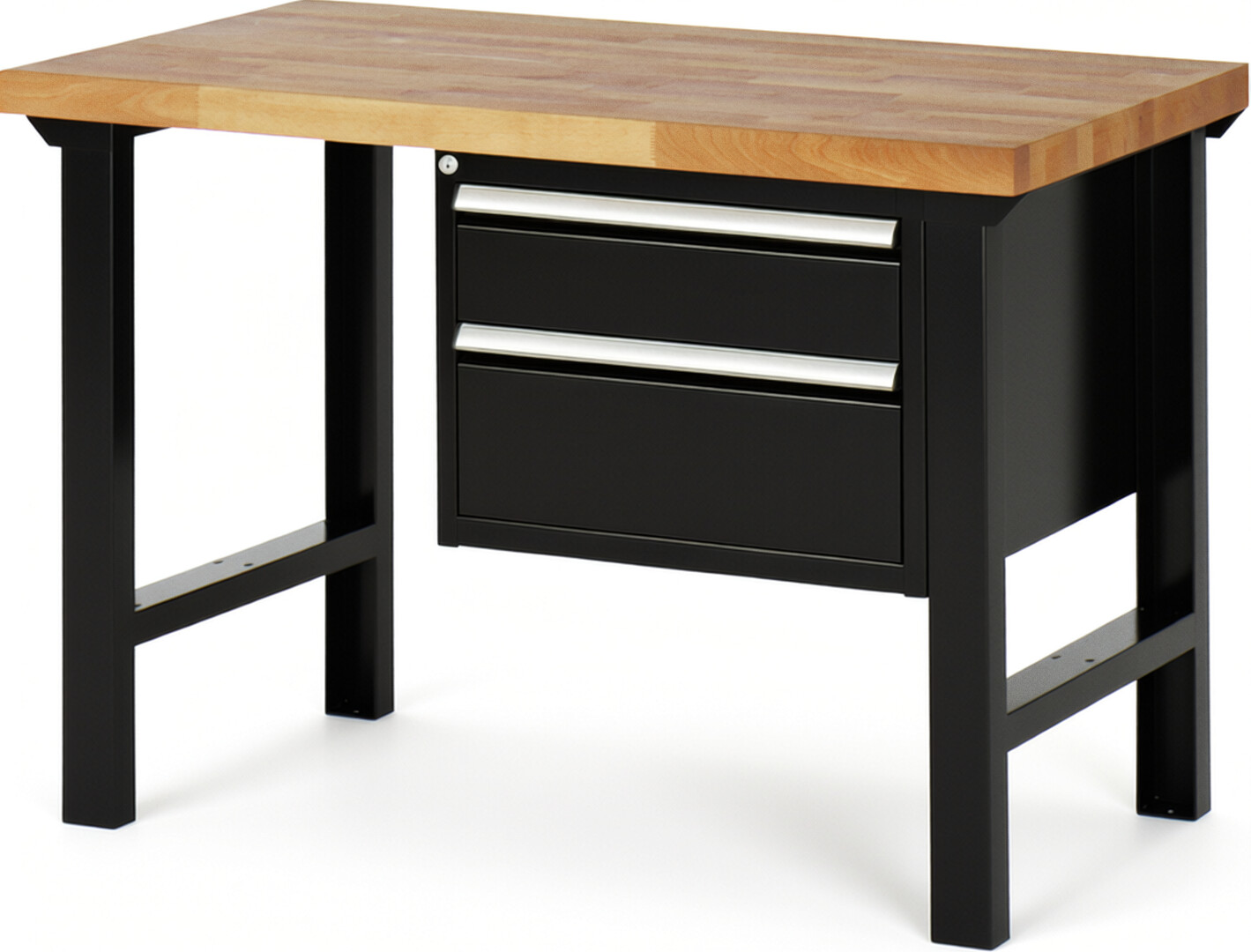 RAU Werkbank schwarz - Breite 125 cm - Tiefe 70 cm - Höhe 84 cm - Buche-Massiv Arbeitsplatte 40 mm