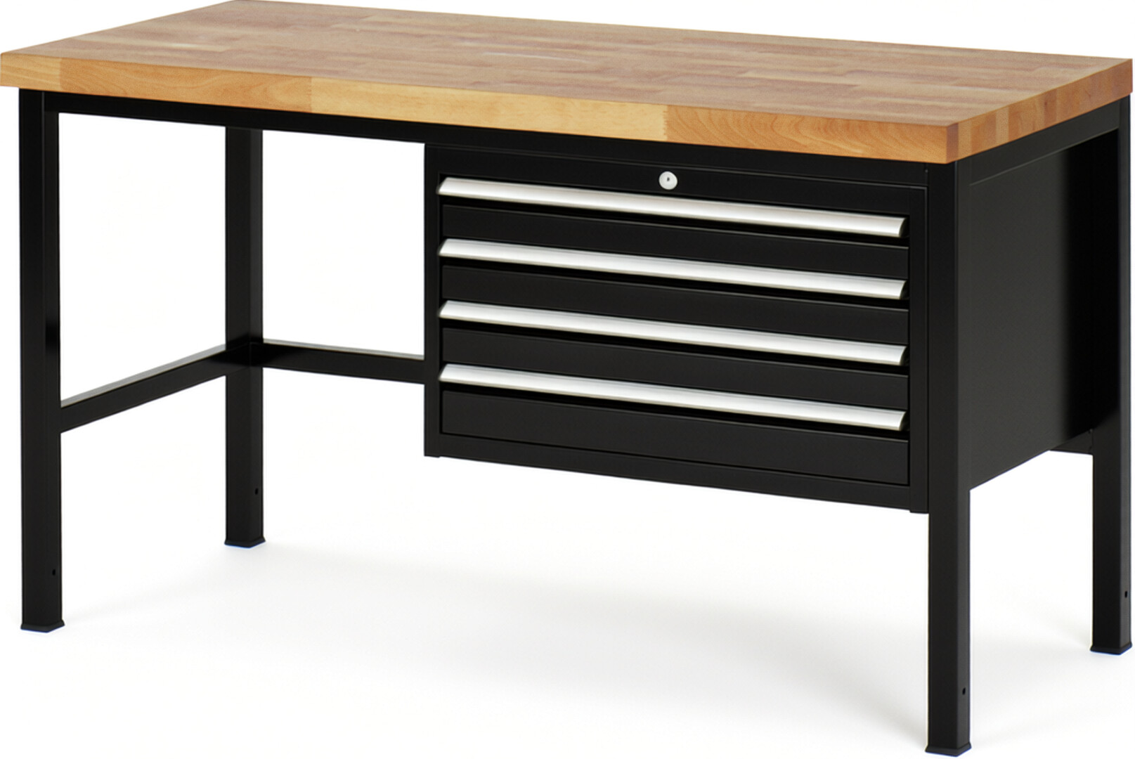 RAU Werkbank schwarz - Breite 150 cm - Tiefe 70 cm - Höhe 104 cm - Buche-Massiv Arbeitsplatte 40 mm