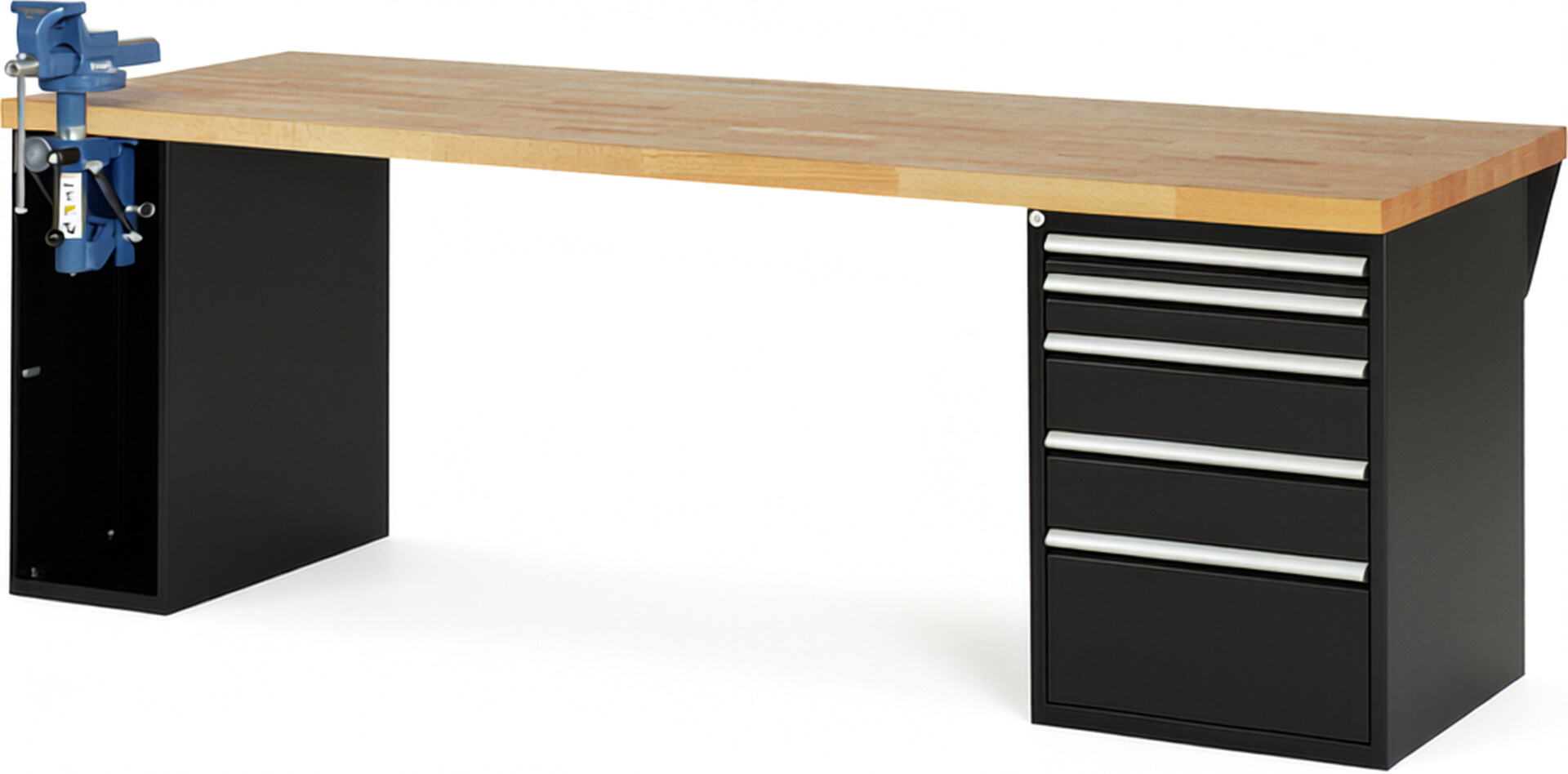 RAU Werkbank schwarz - Breite 250 cm - Tiefe 90 cm - Höhe 89 cm - Buche-Massiv Arbeitsplatte 40 mm