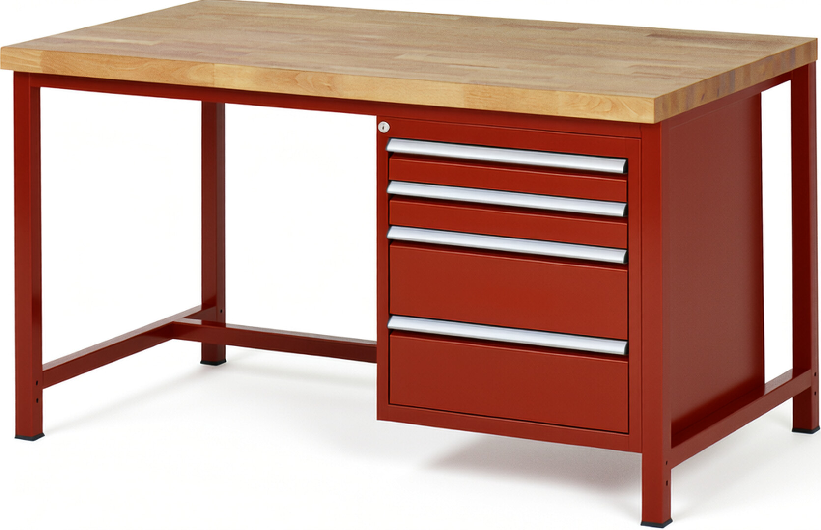 RAU Werkbank rot - Breite 150 cm - Tiefe 90 cm - Höhe 84 cm - Buche-Massiv Arbeitsplatte 40 mm