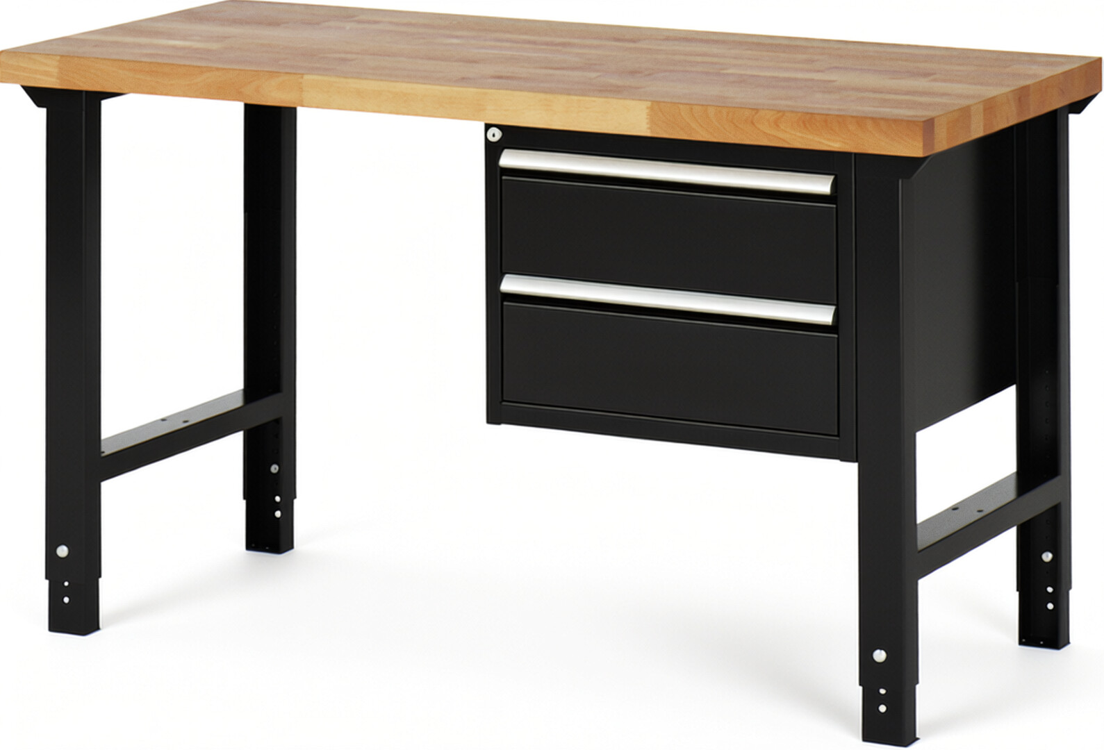 RAU Werkbank schwarz - Breite 150 cm - Tiefe 70 cm - Höhe 114 cm - Buche-Massiv Arbeitsplatte 40 mm