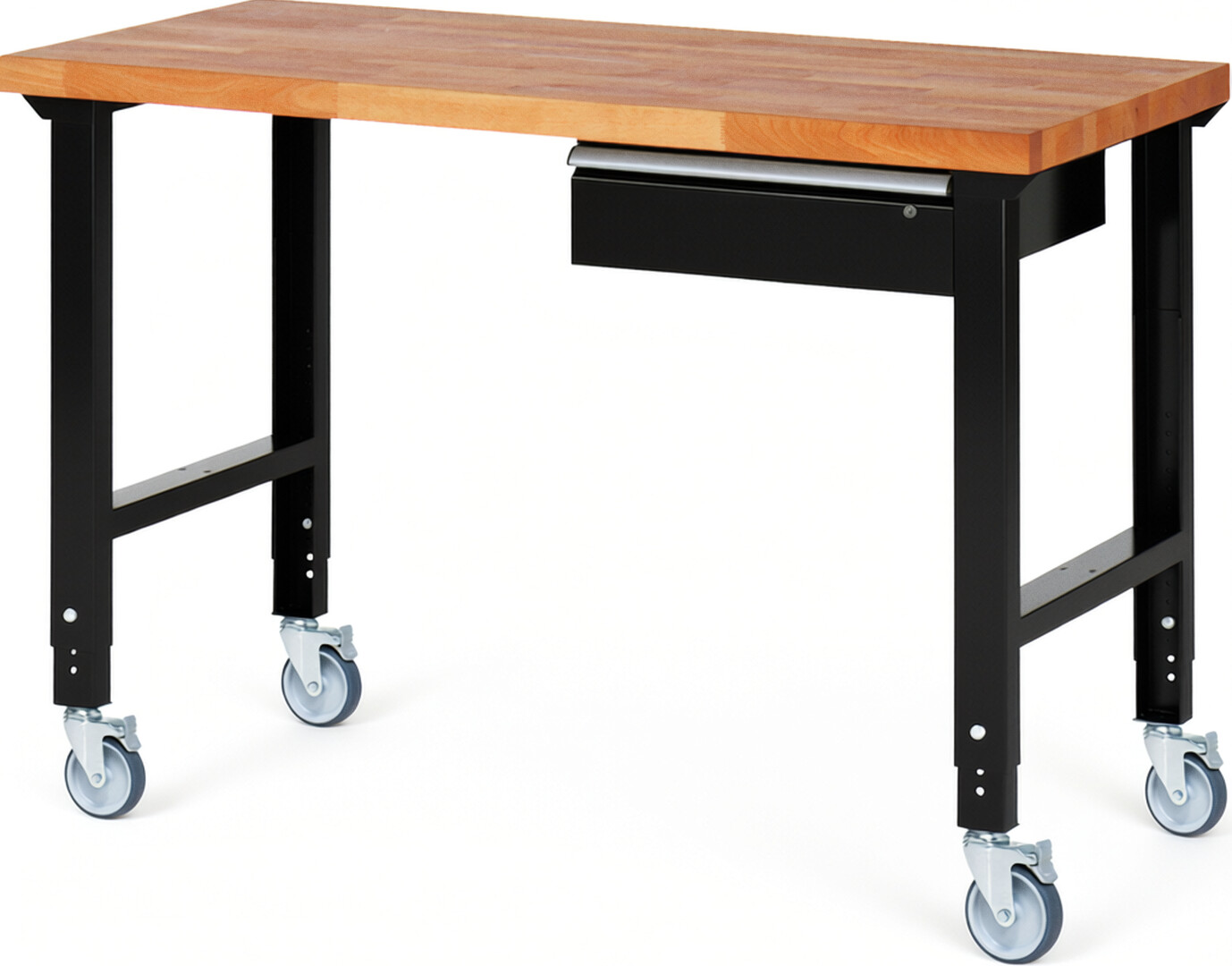 RAU Werkbank schwarz - Breite 150 cm - Tiefe 70 cm - Höhe 100 cm - Buche-Massiv Arbeitsplatte 40 mm