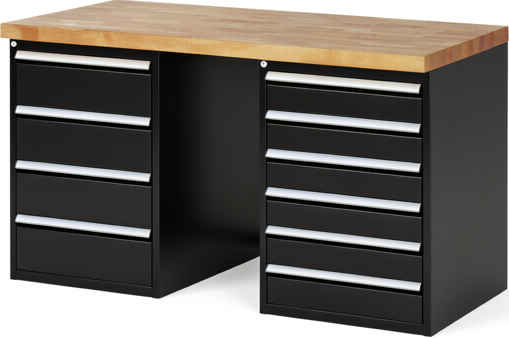 RAU Werkbank schwarz - Breite 150 cm - Tiefe 70 cm - Höhe 84 cm - Buche-Massiv Arbeitsplatte 40 mm