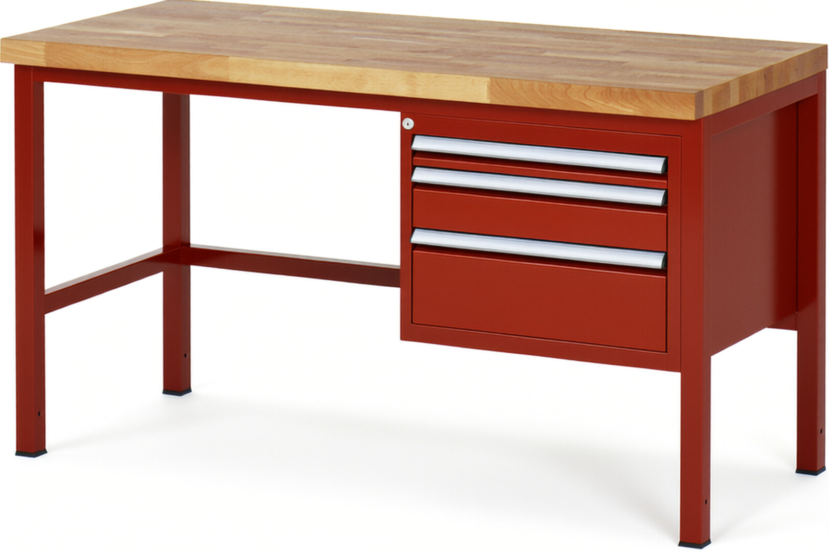 Werkbank Modell 8126 rot, BxTxH 1500x700x840-1040 mm,  Buche-Massiv Arbeitsplatte 40 mm,  3 Schubladen mit  Auszug 90 %