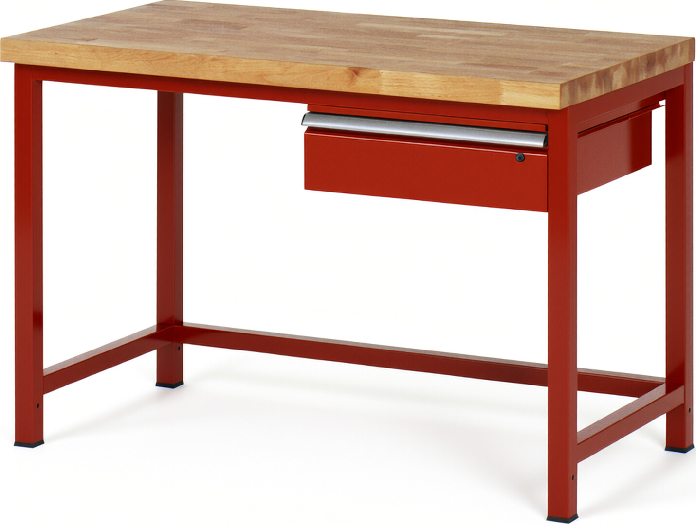 Werkbank Modell 8001 rot, BxTxH 1250x700x840-1040 mm,  Buche-Massiv Arbeitsplatte 40 mm,  1 Schublade mit  Auszug 90 %
