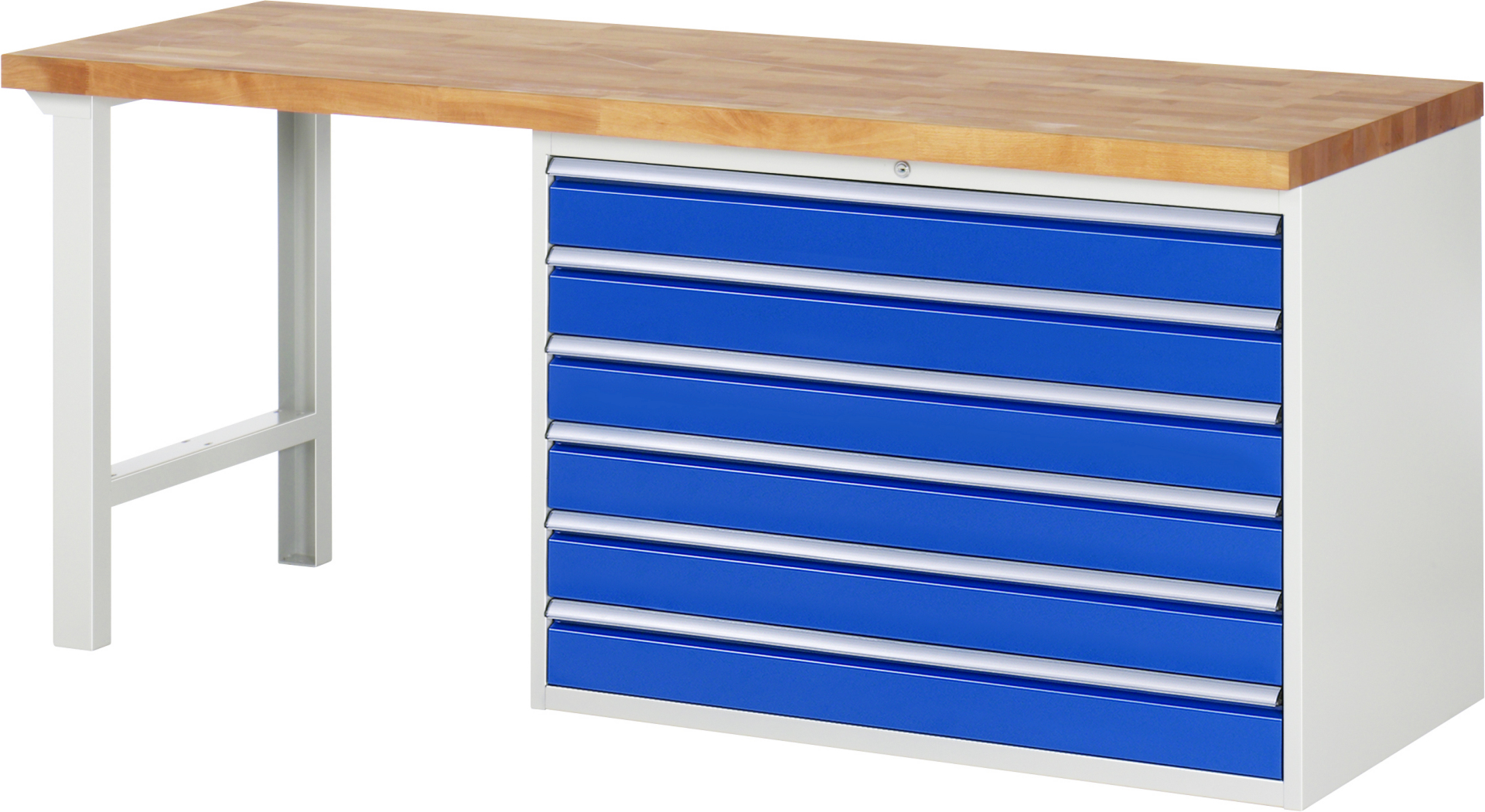 Werkbank Modell 7716 rot - schwarz, BxTxH 2000x700x840 mm,  Buche-Massiv Arbeitsplatte 40 mm,  6 Schubladen mit  Vollauszug 100 % und  SoftClosing