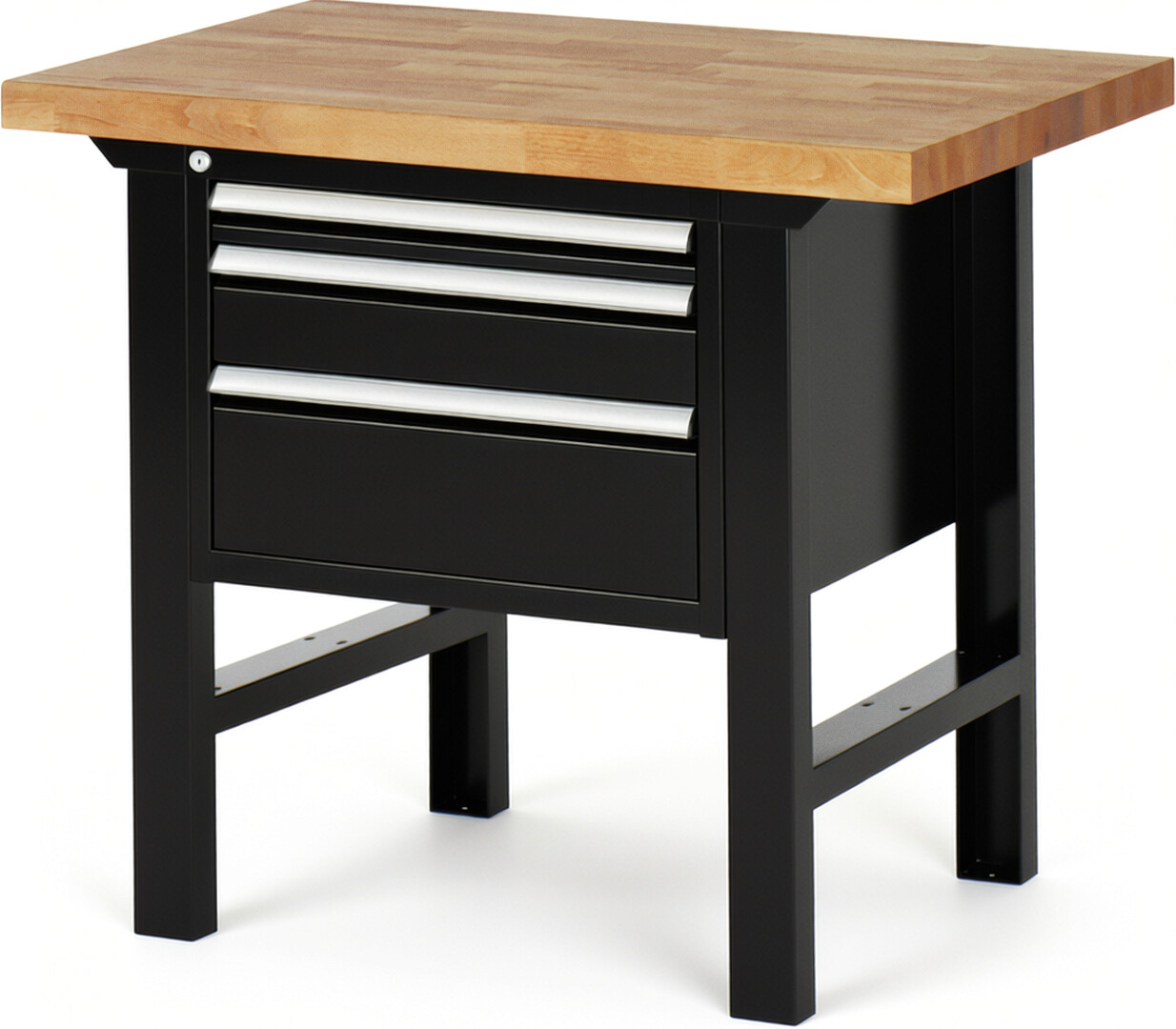 Werkbank Modell 7126 schwarz, BxTxH 1000x700x840 mm,  Buche-Massiv Arbeitsplatte 40 mm,  3 Schubladen mit  Vollauszug 100 % und  SoftClosing