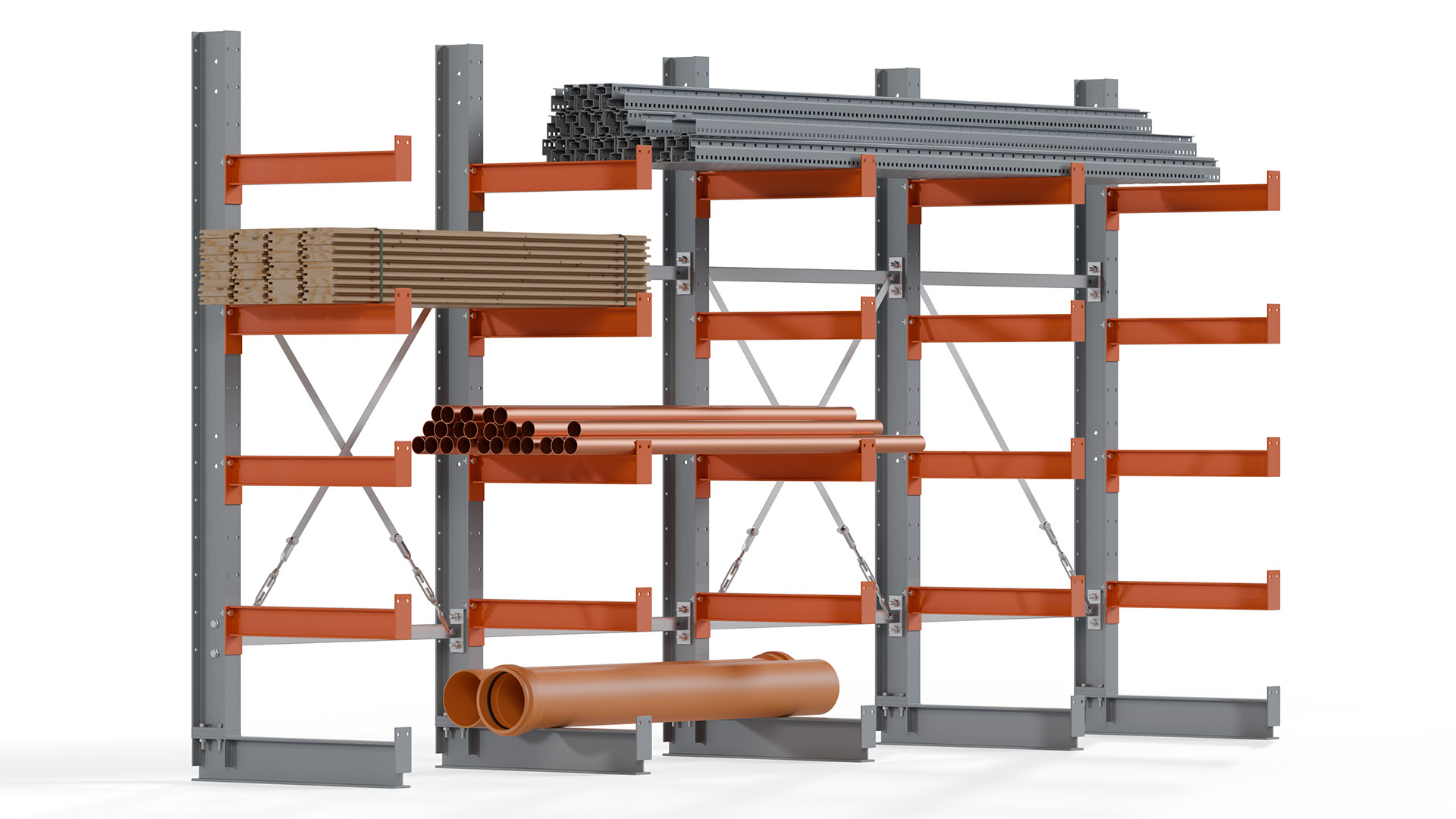 Kragarmregal KARL basic - lackiert - Breite: 400 cm - Höhe: 200 cm - Tiefe: 60 cm - Traglast je Kragarm: 730 kg - einseitig