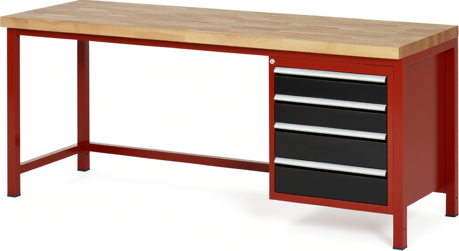 Werkbank Modell 8162 rot - schwarz, BxTxH 2000x700x840-1040 mm,  Buche-Massiv Arbeitsplatte 40 mm,  4 Schubladen mit  Auszug 90 %