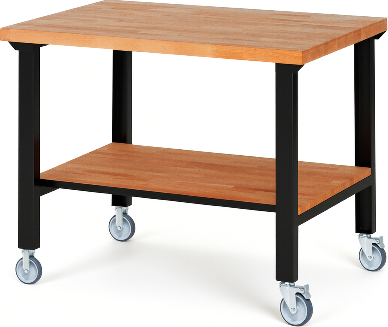 RAU Werkbank schwarz - Breite 125 cm - Tiefe 90 cm - Höhe 100 cm - Buche-Massiv Arbeitsplatte 40 mm