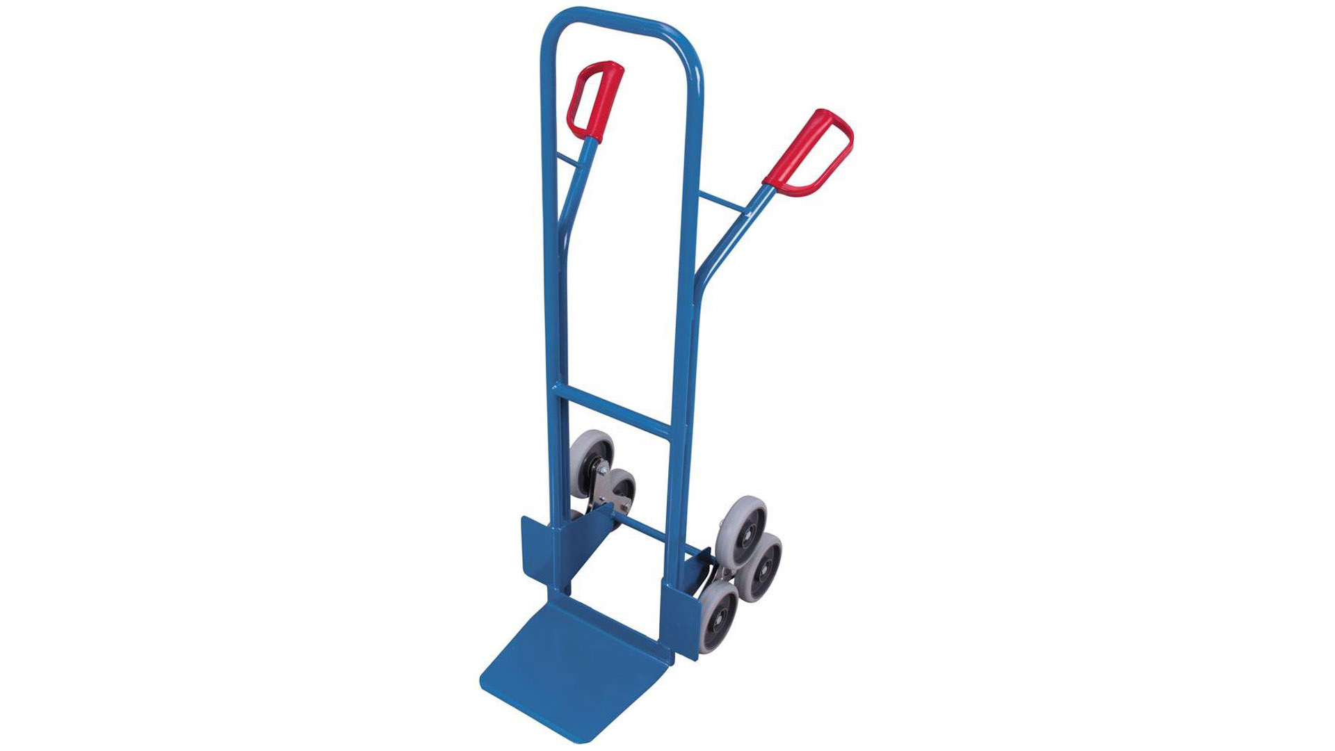 Sackkarre, Treppenkarre, Schaufel-BxT 320x250 mm, BxTxH 570x626x1310 mm, Traglast 200 kg, 2 dreiarmige Radsterne mit Vollgummibereifung