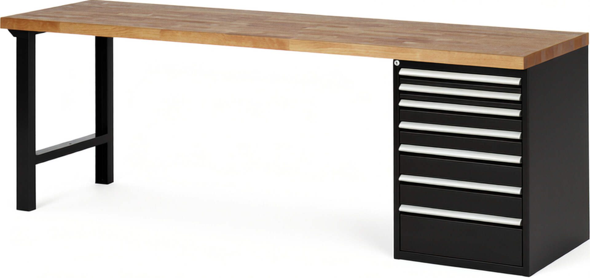 RAU Werkbank schwarz - Breite 250 cm - Tiefe 70 cm - Höhe 89 cm - Buche-Massiv Arbeitsplatte 40 mm